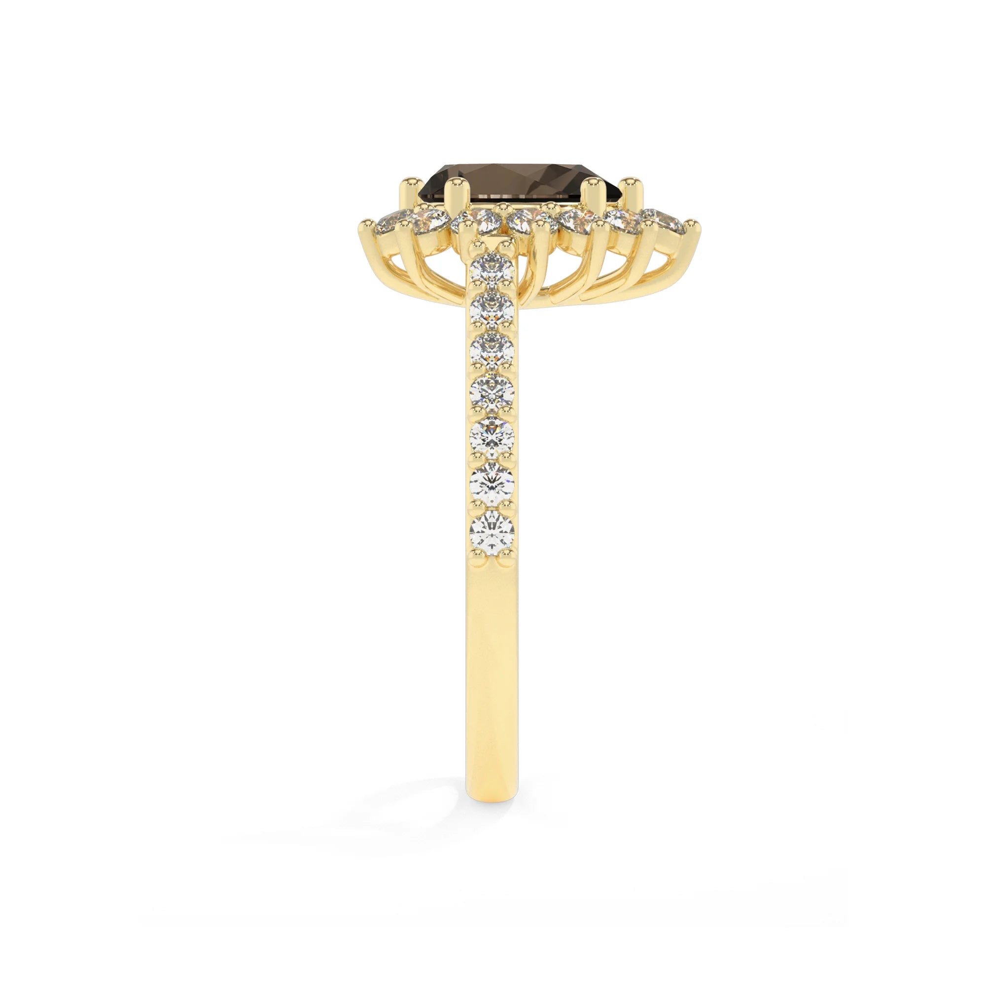 natural smoky-quartz pear solitaire rings in yellow gold 