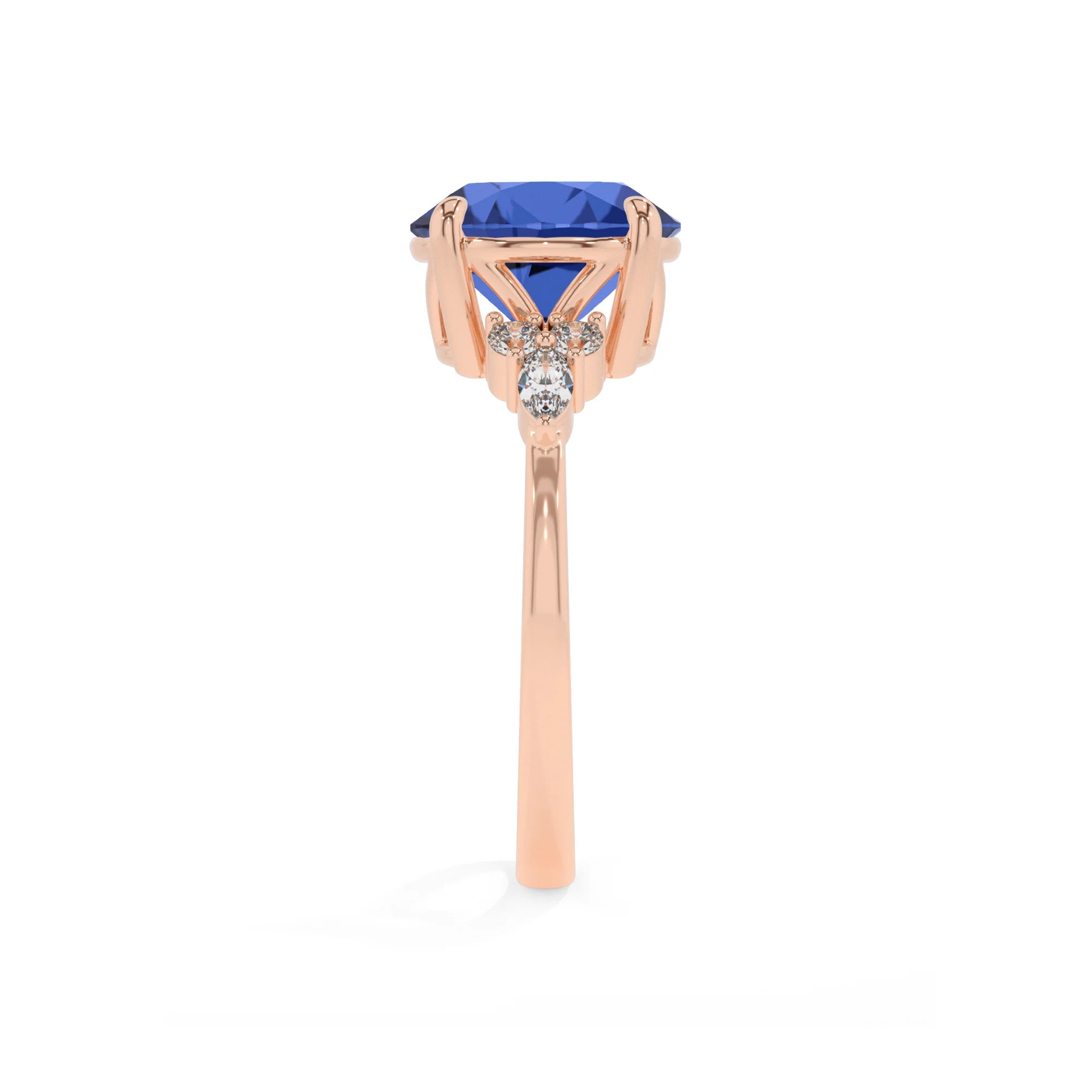 lab grown blue-sapphire round solitaire rings in rose gold 