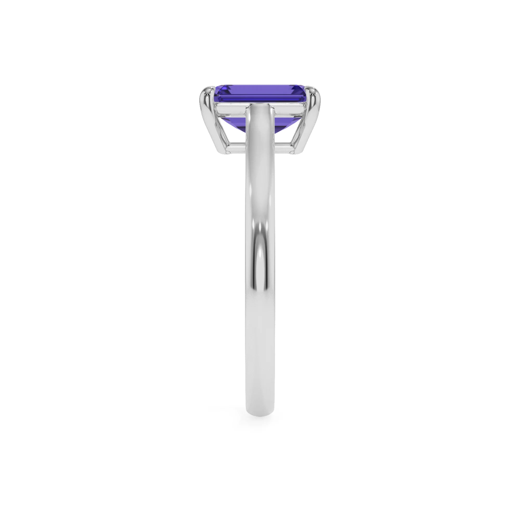 lab grown tanzanite emerald cut solitaire rings in white gold 