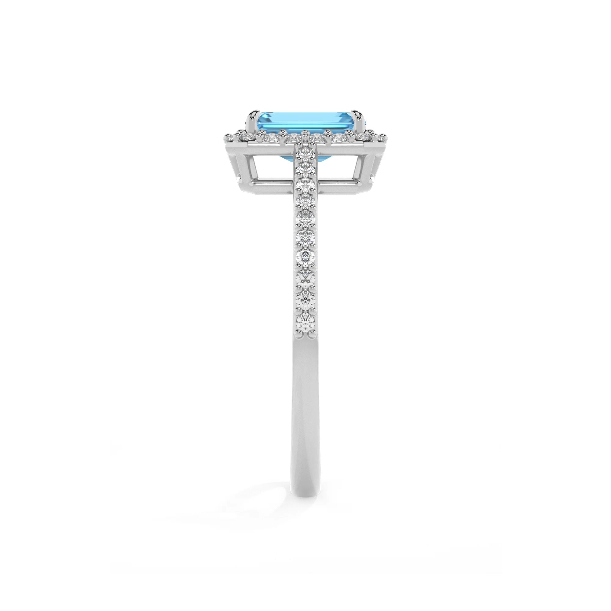 natural swiss-blue-topaz emerald cut solitaire rings in white gold 