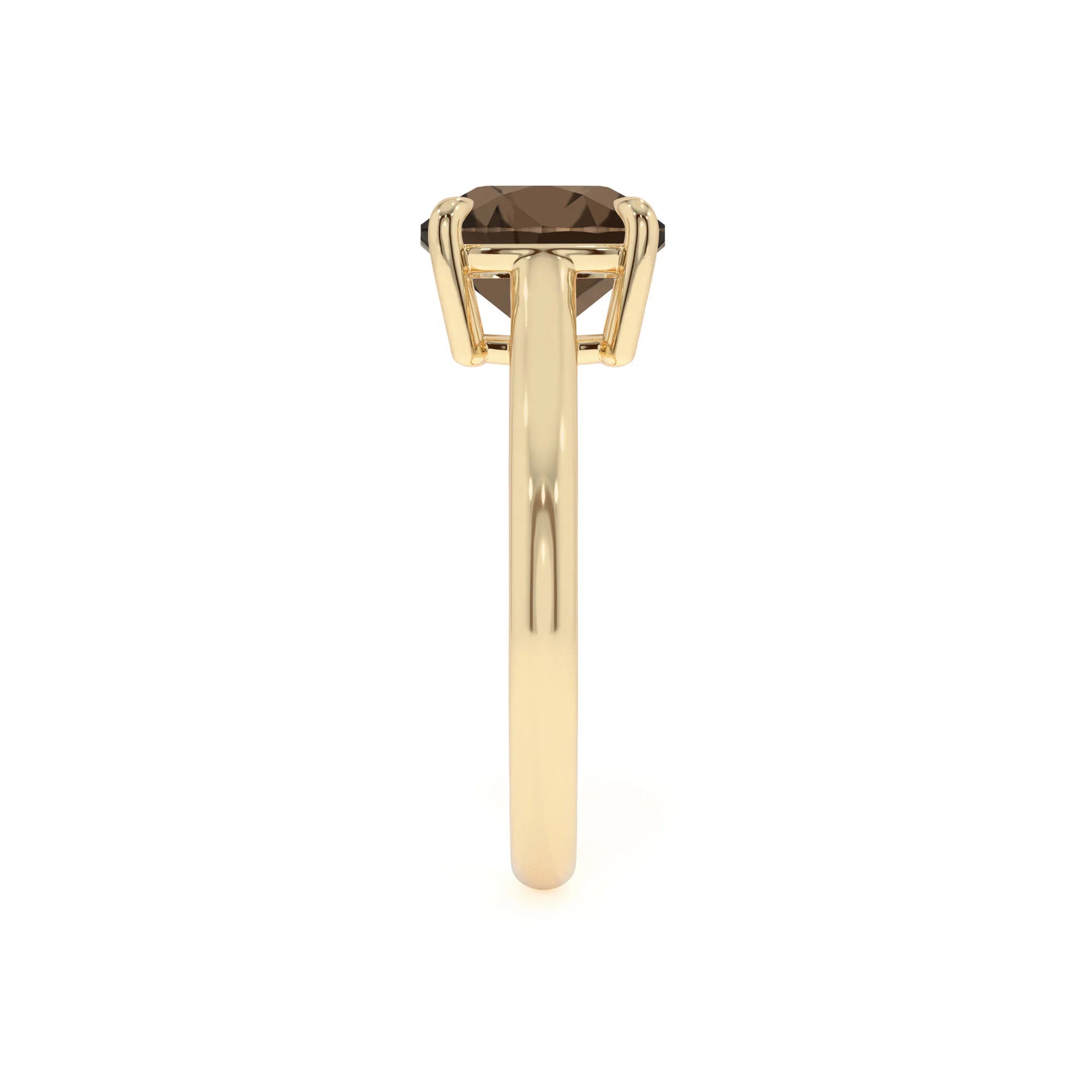 natural smoky-quartz cushion solitaire rings in yellow gold 