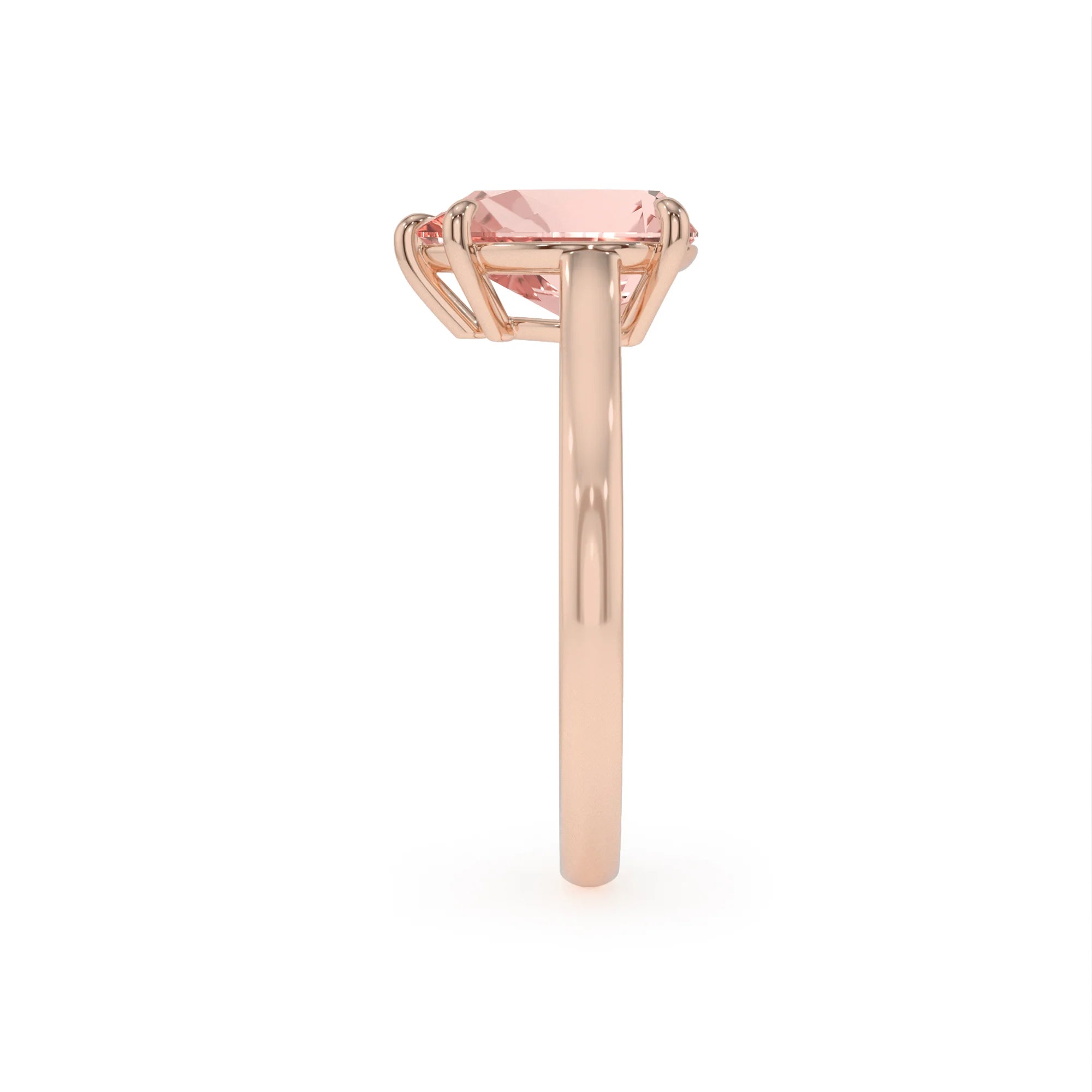 lab grown morganite pear solitaire rings in rose gold 