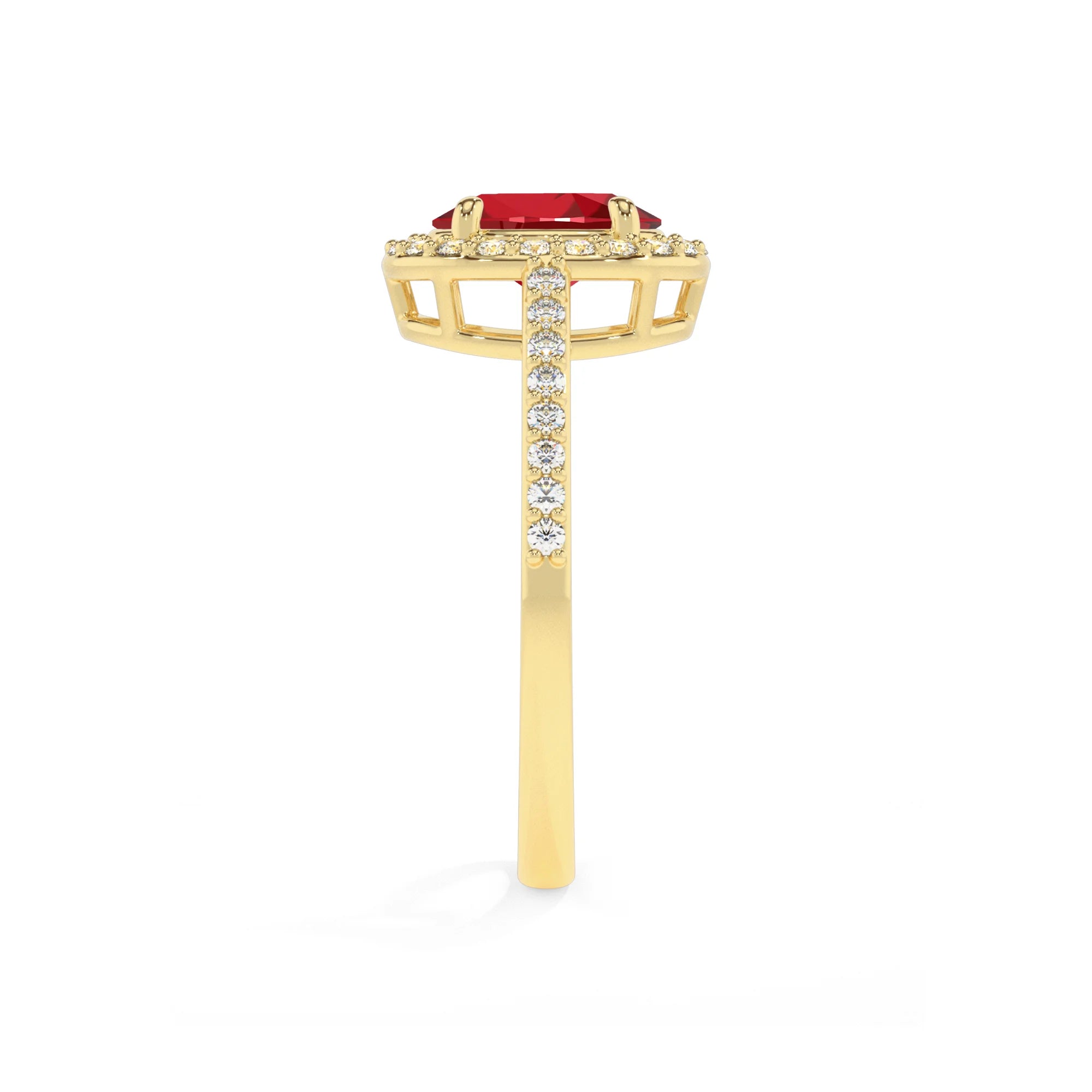 lab grown ruby oval solitaire rings in yellow gold 