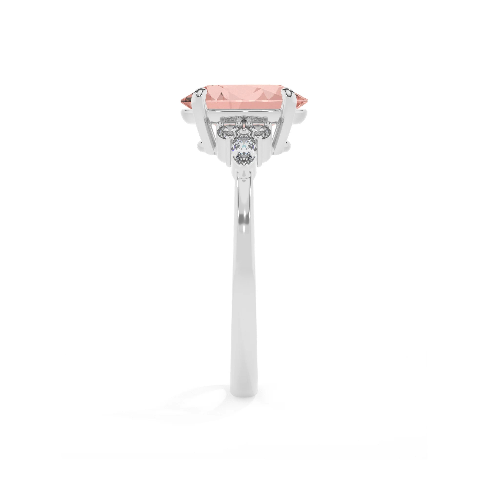 lab grown morganite oval solitaire rings in sterling silver 