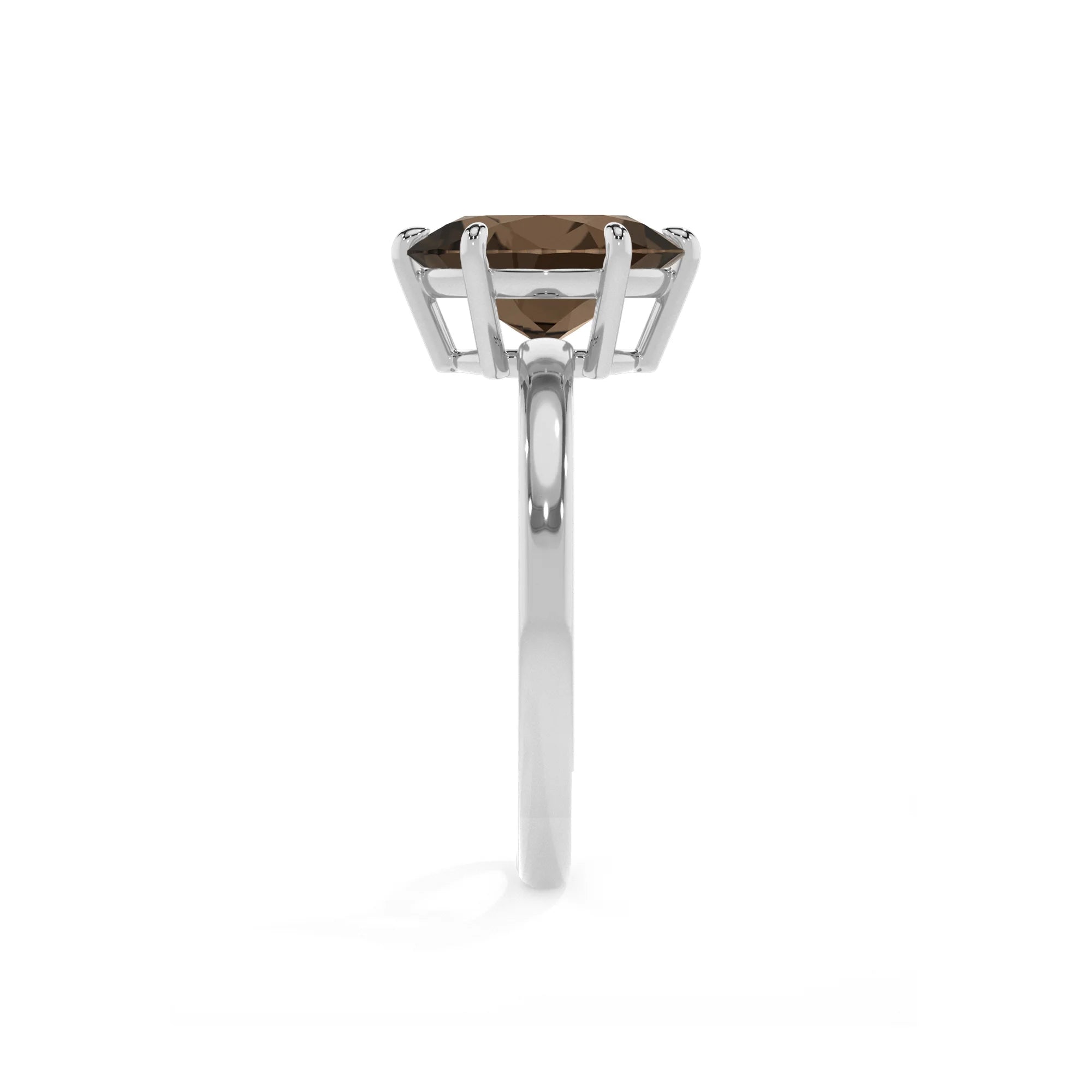 natural smoky-quartz oval solitaire rings in platinum 