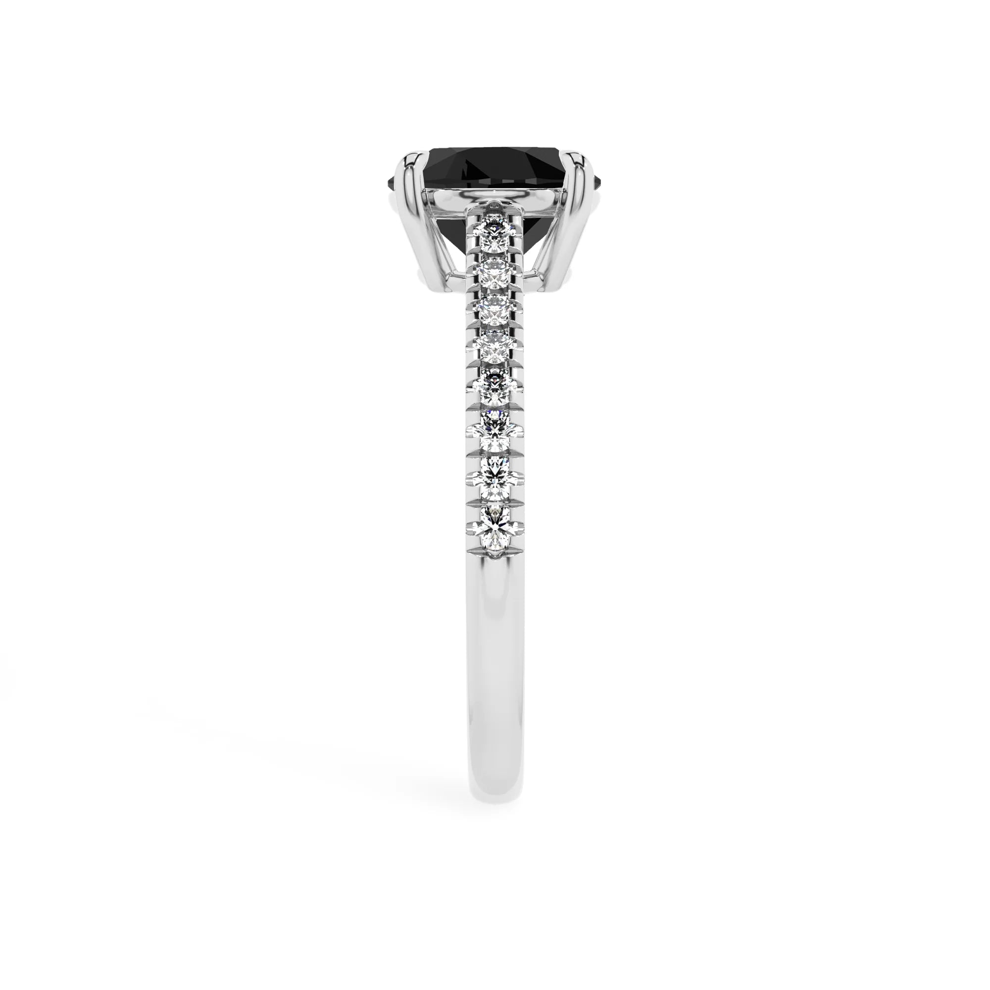natural black-onyx round half eternity solitaire engagement rings in platinum 