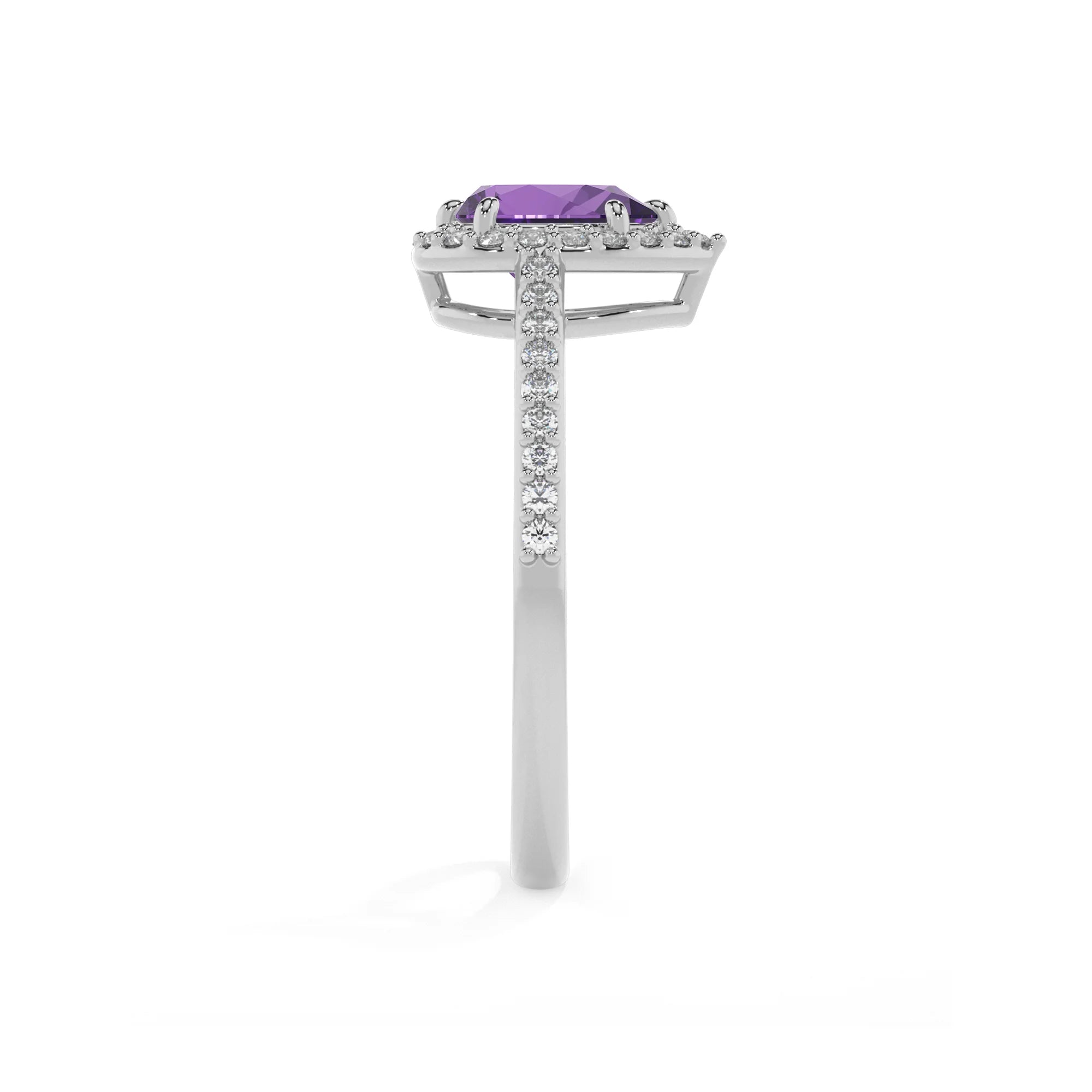 lab grown amethyst pear solitaire rings in sterling silver 