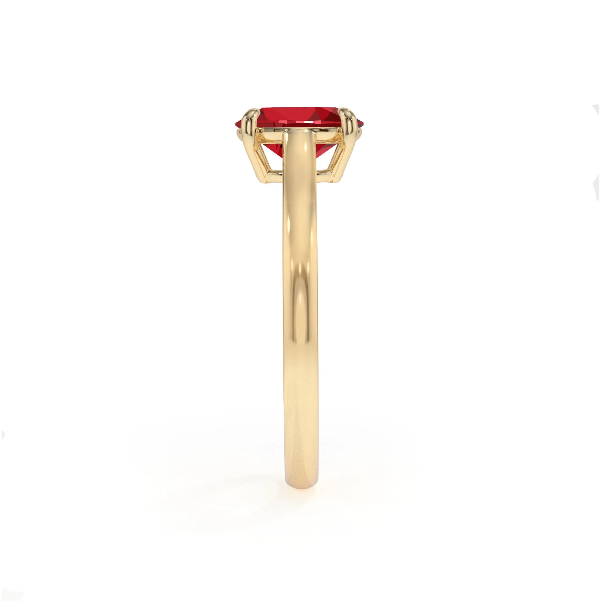 lab grown ruby oval solitaire rings in yellow gold 