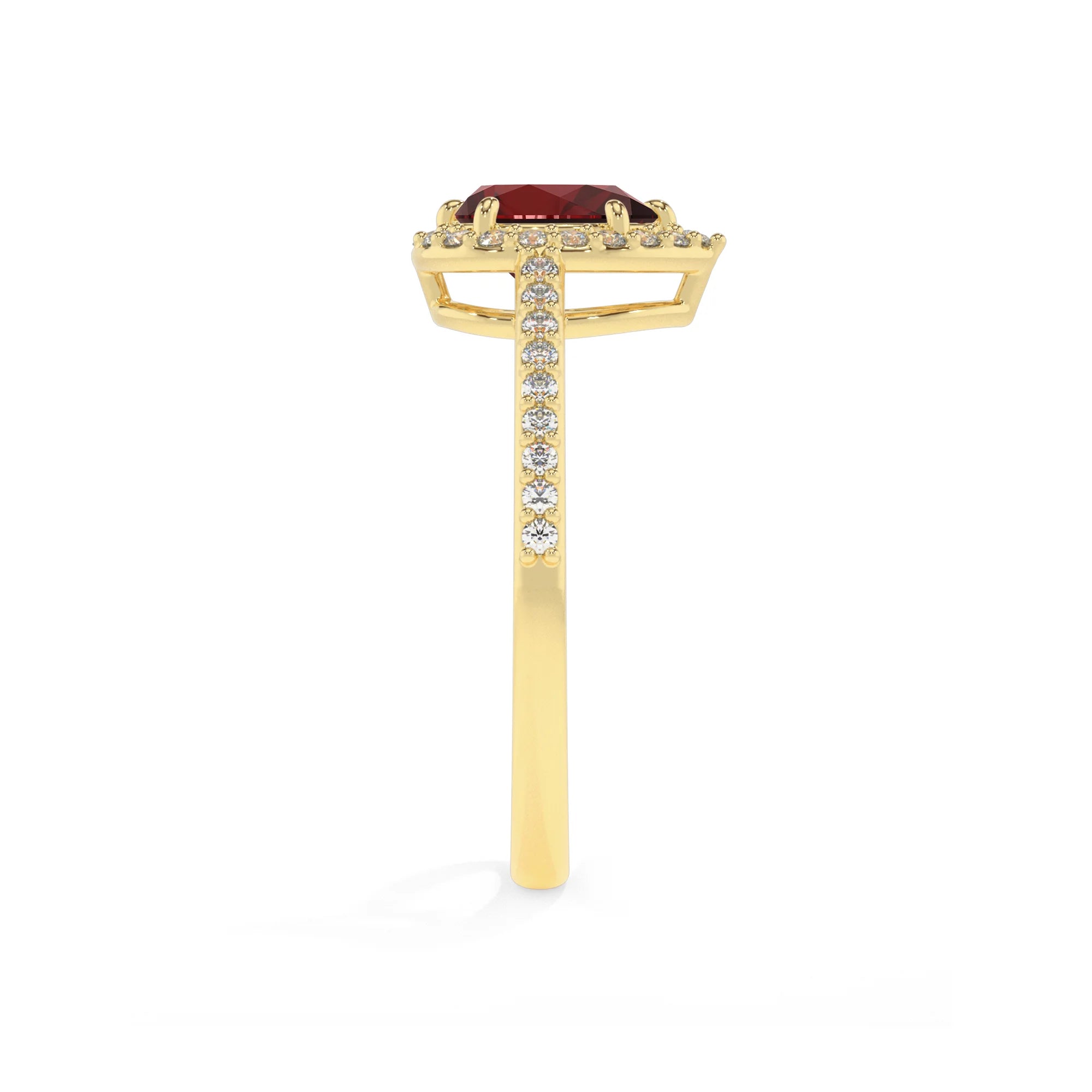 natural garnet pear solitaire rings in yellow gold 