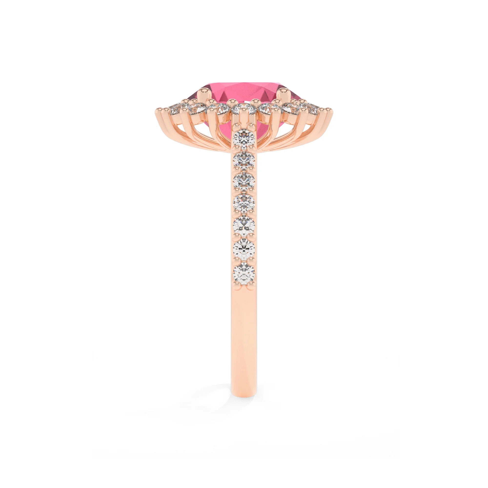 lab grown pink-tourmaline round solitaire rings in rose gold 