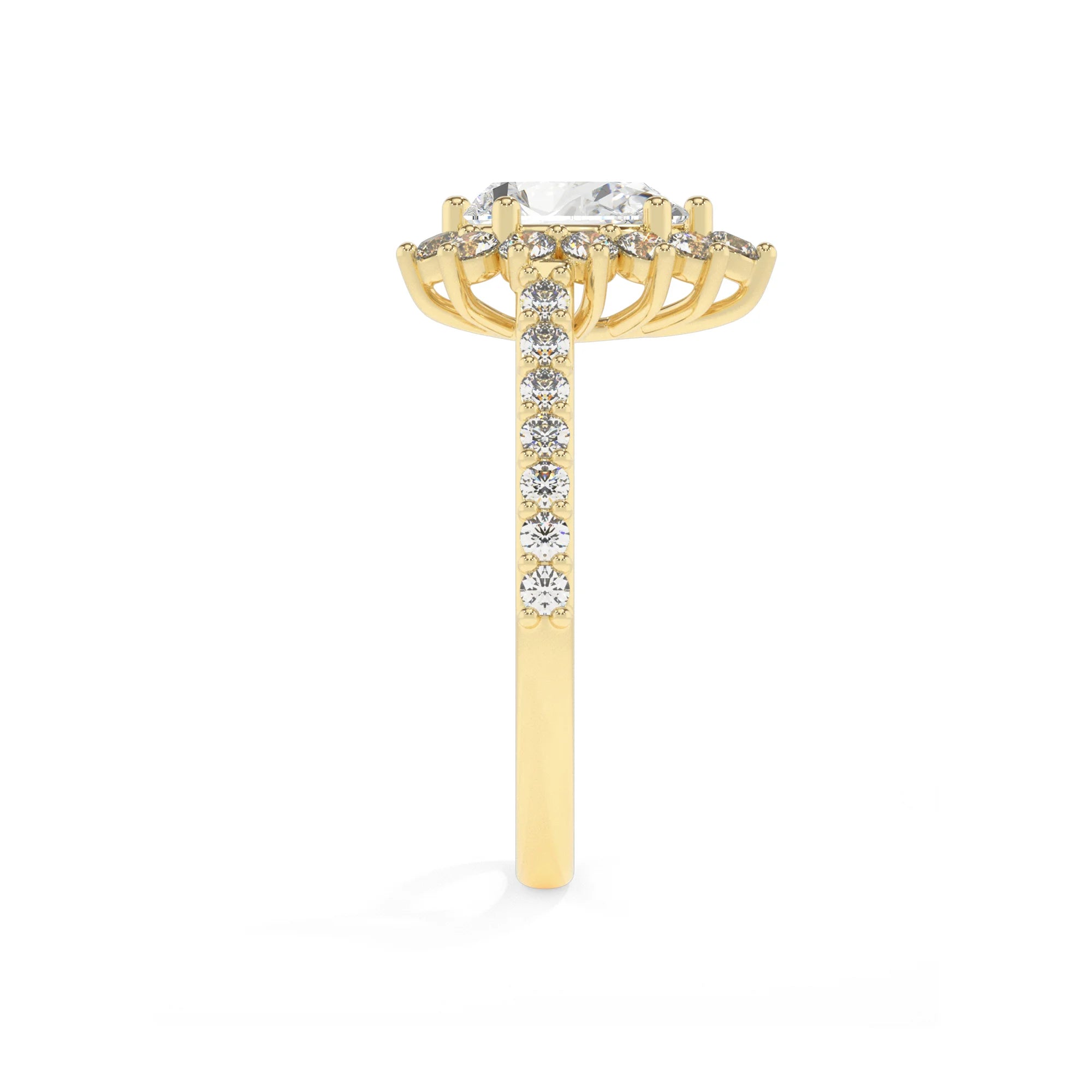 lab grown moissanite pear solitaire rings in yellow gold 