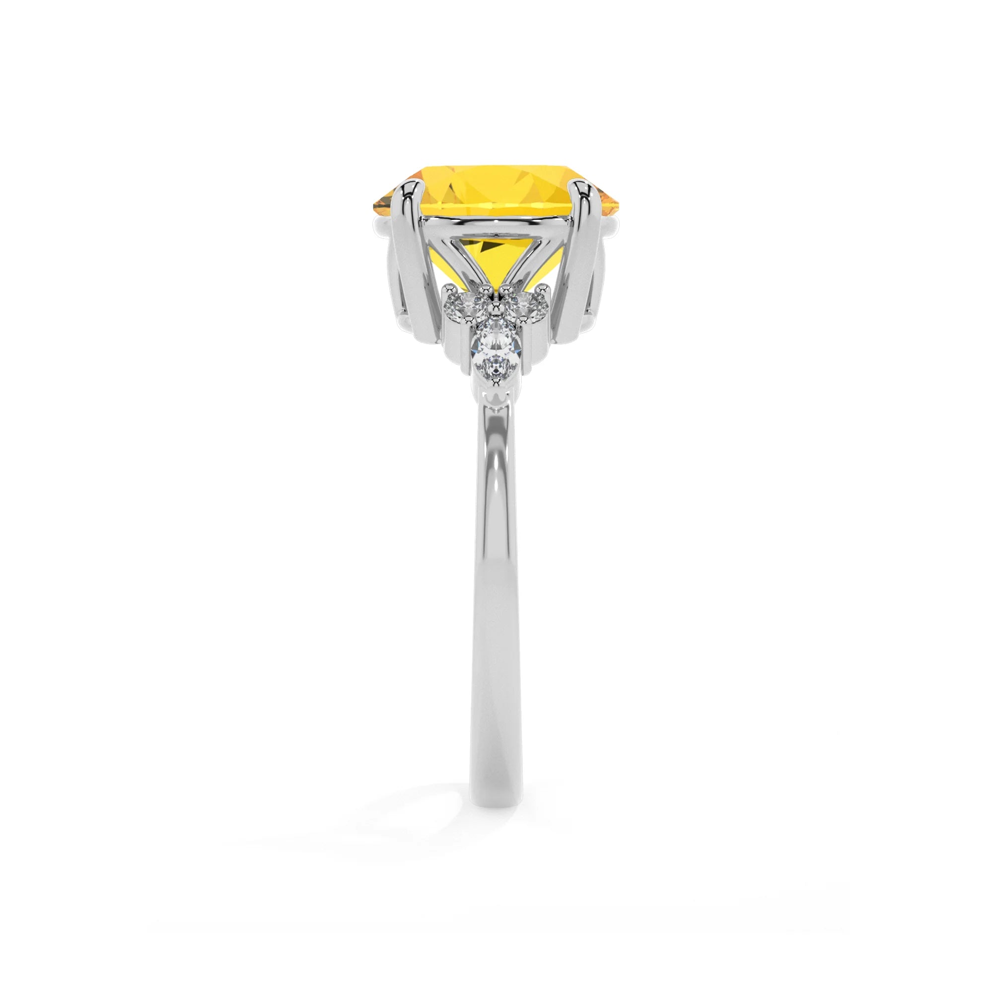 lab grown yellow-sapphire round solitaire rings in sterling silver 
