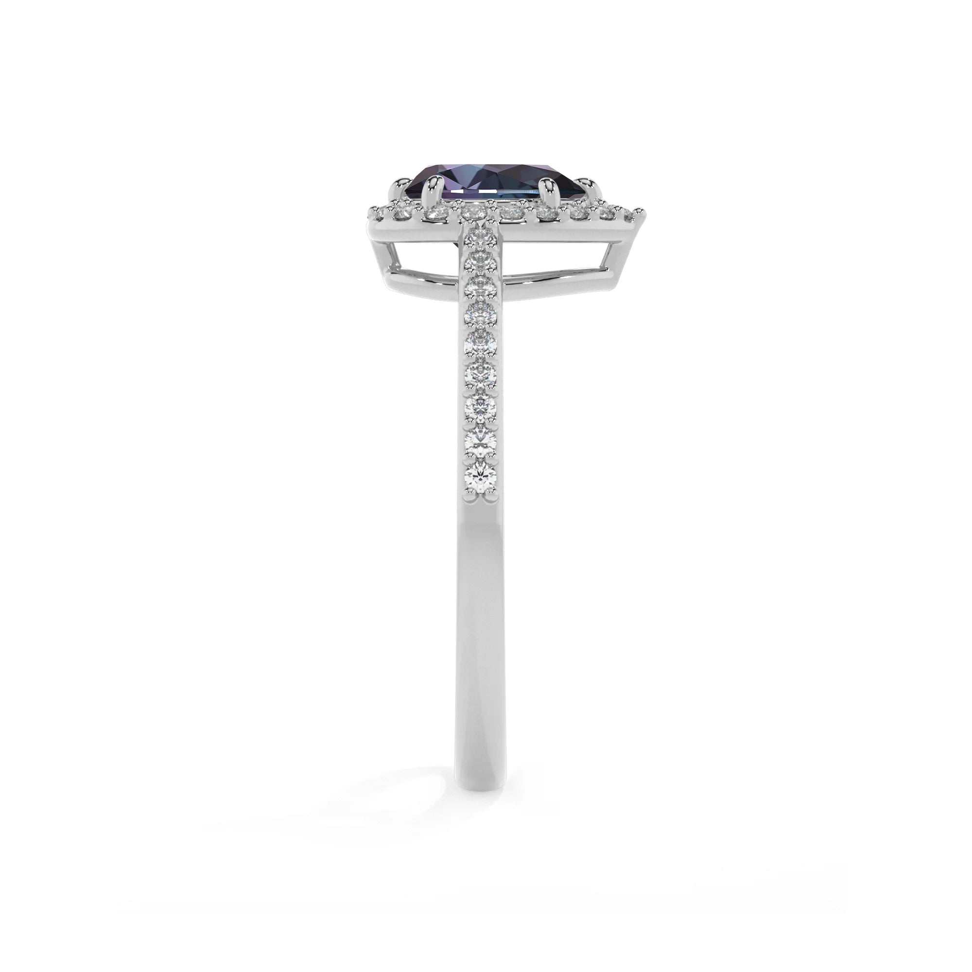 lab grown alexandrite pear solitaire rings in white gold 