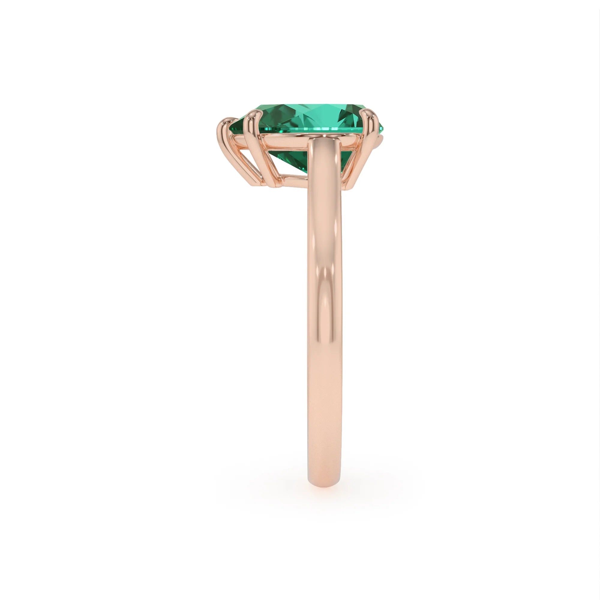 lab grown emerald pear solitaire rings in rose gold 