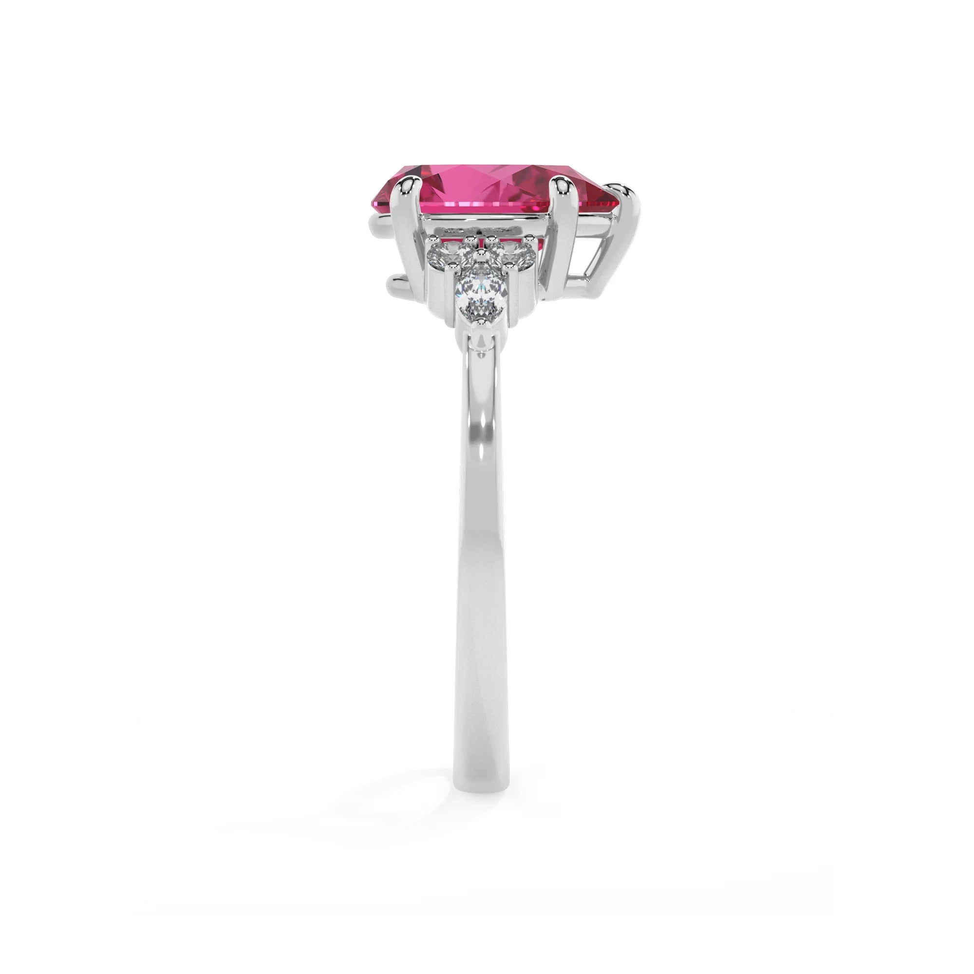 lab grown pink-sapphire pear solitaire rings in white gold 