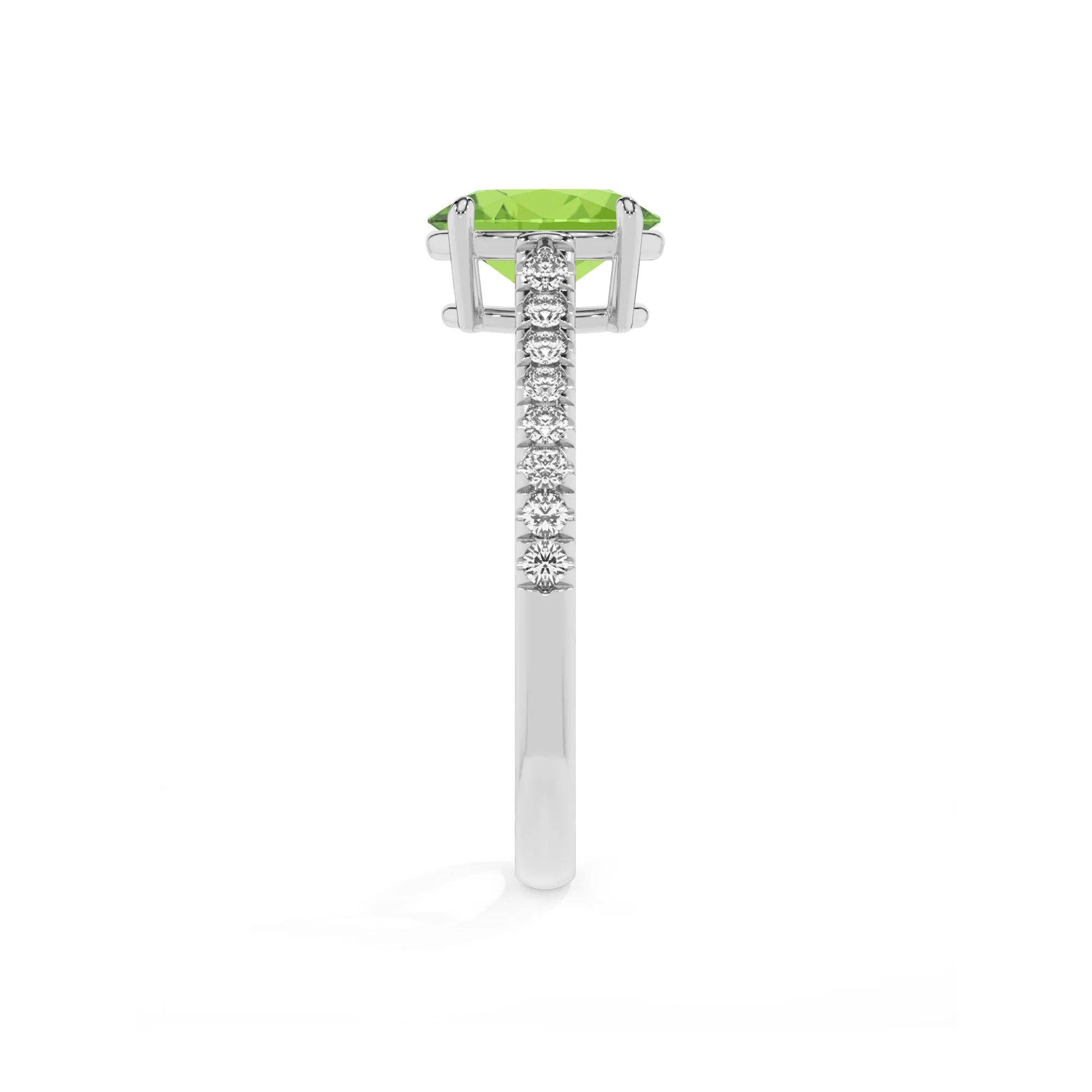 natural peridot oval half eternity solitaire engagement rings in platinum 