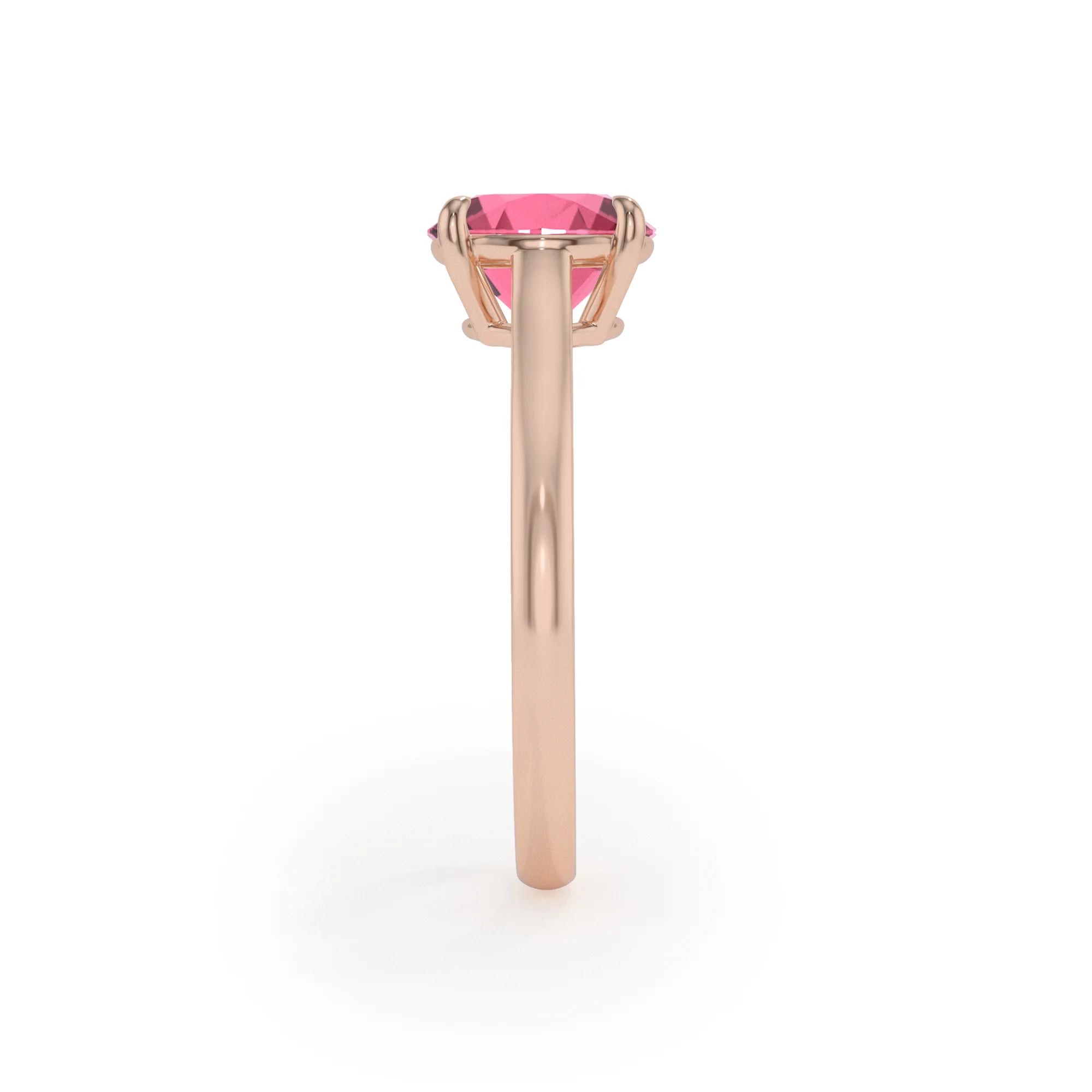 lab grown pink-tourmaline round solitaire rings in rose gold 