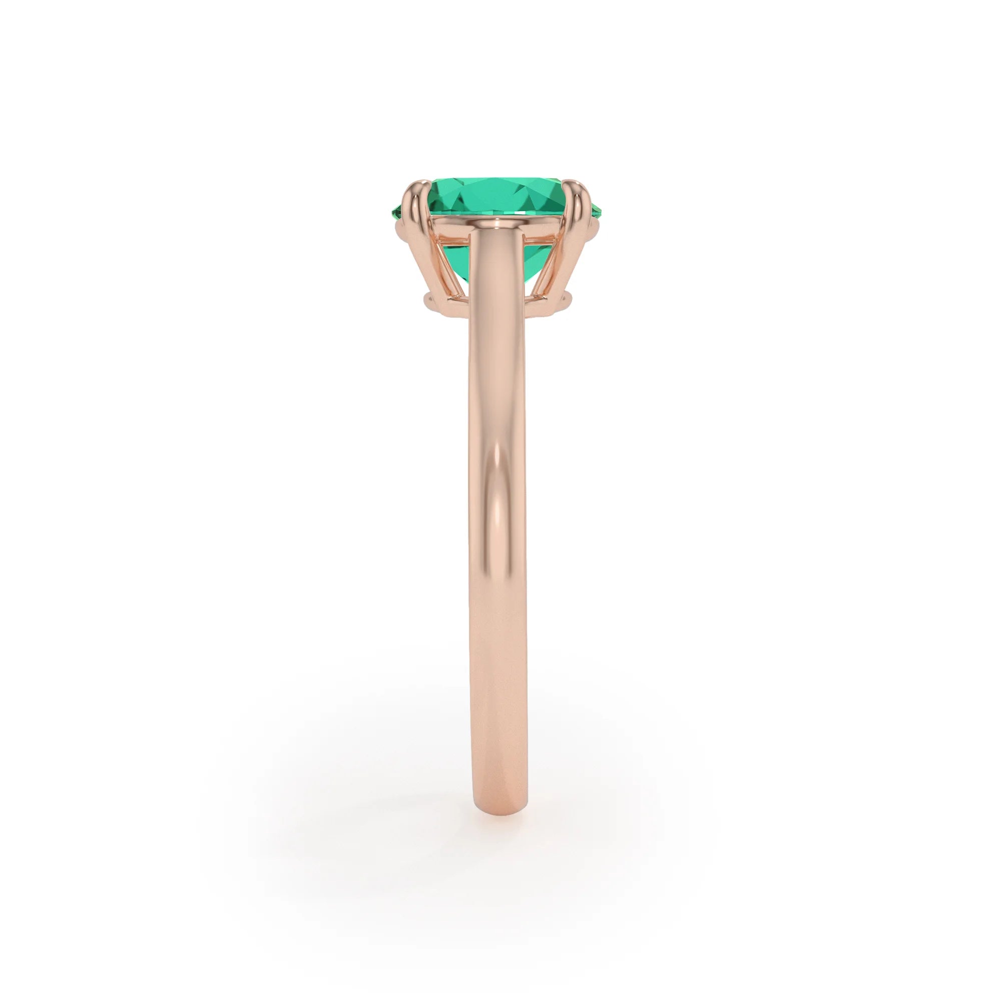 lab grown emerald round solitaire rings in rose gold 