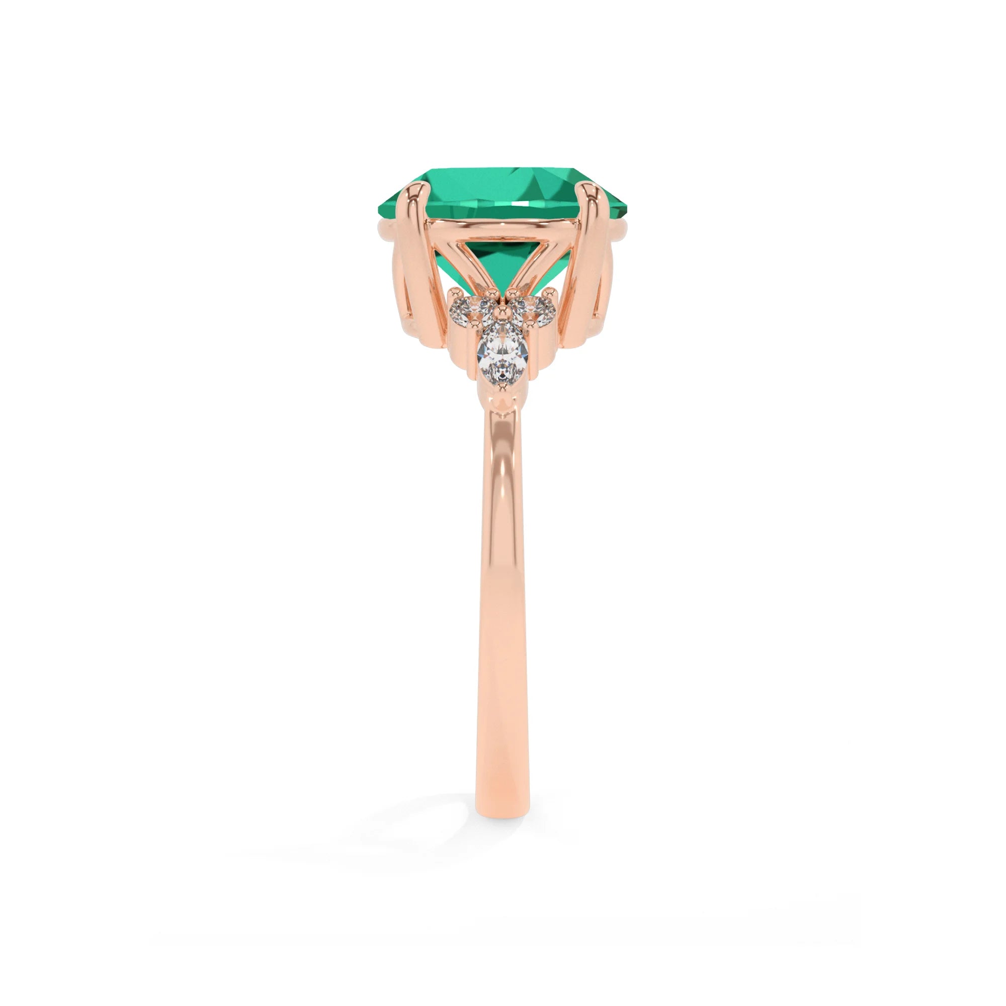 lab grown emerald round solitaire rings in rose gold 