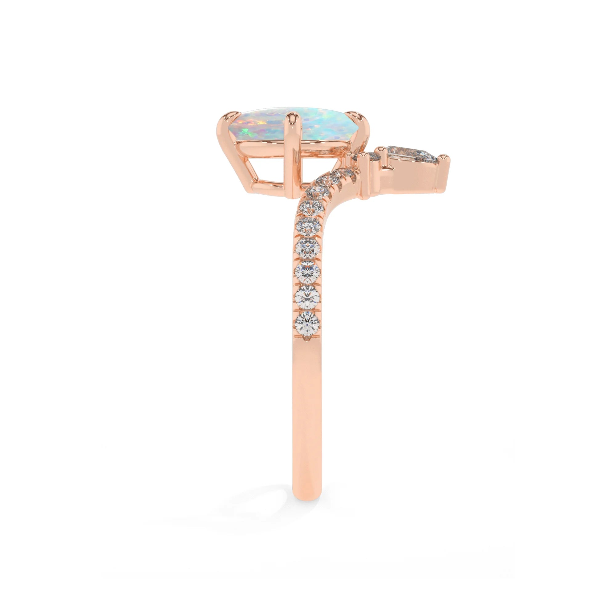lab grown opal round solitaire rings in rose gold 