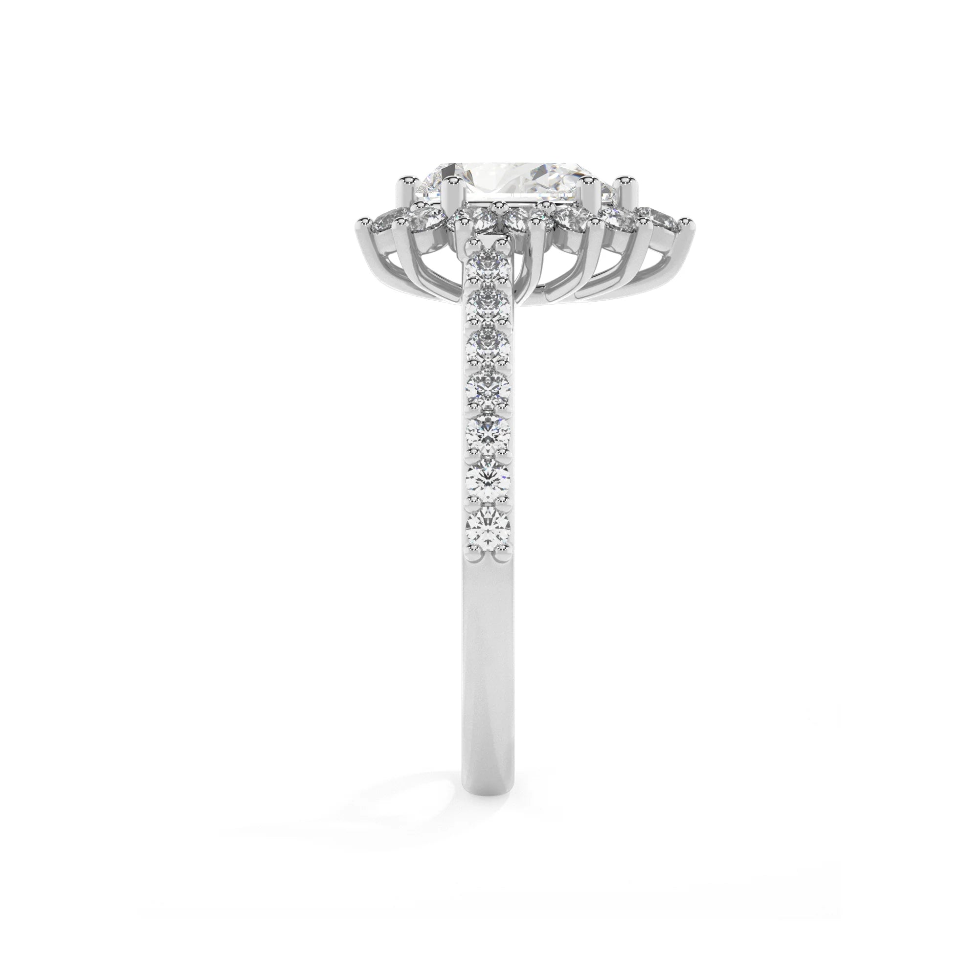 lab grown moissanite pear solitaire rings in platinum 