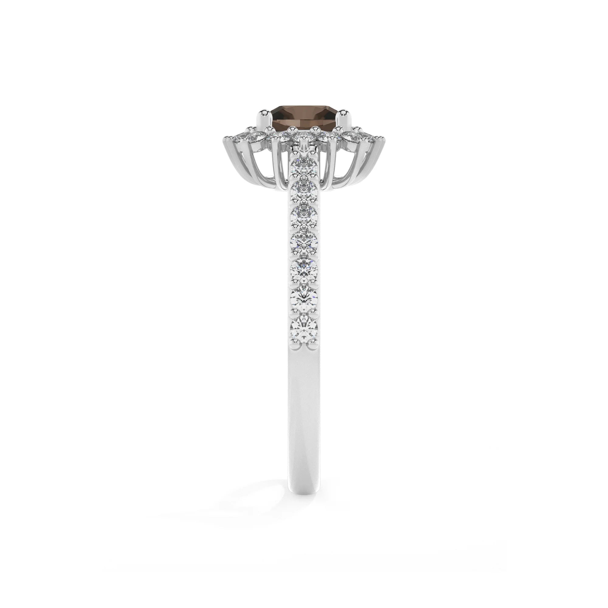 natural smoky-quartz cushion solitaire rings in white gold 