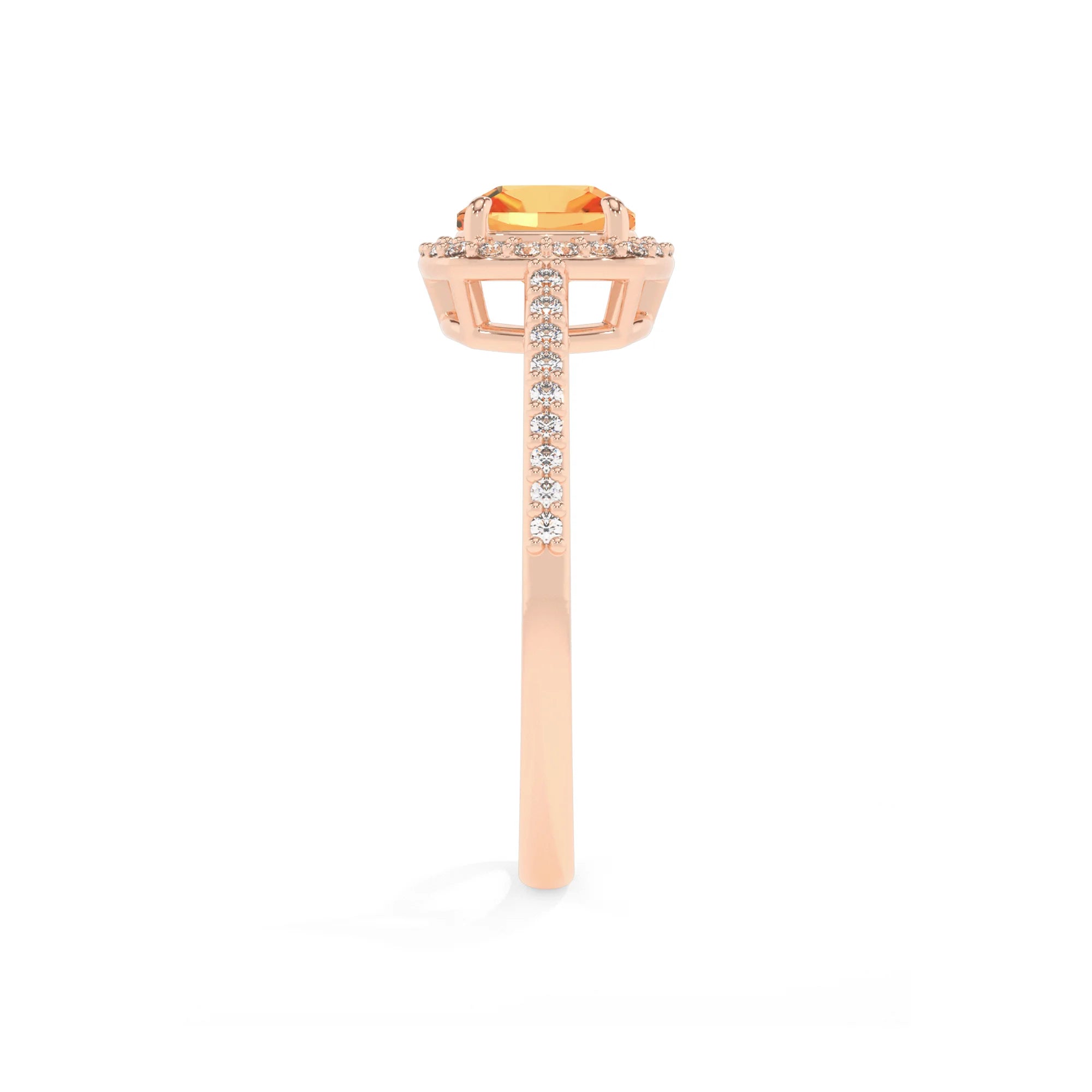 lab grown citrine cushion solitaire rings in rose gold 