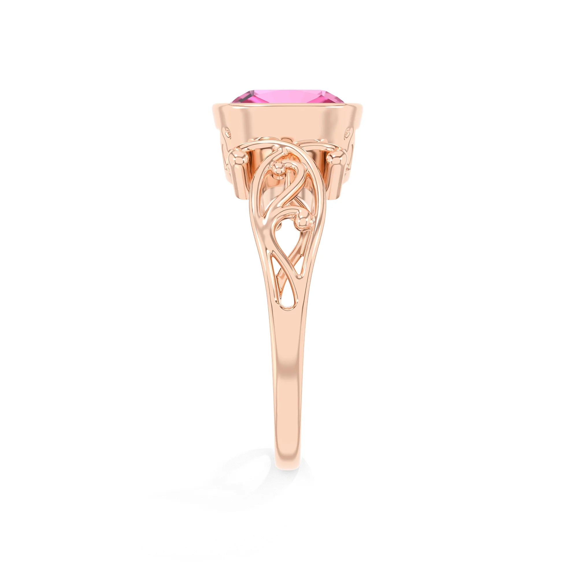 lab grown pink-sapphire cushion solitaire rings in rose gold 