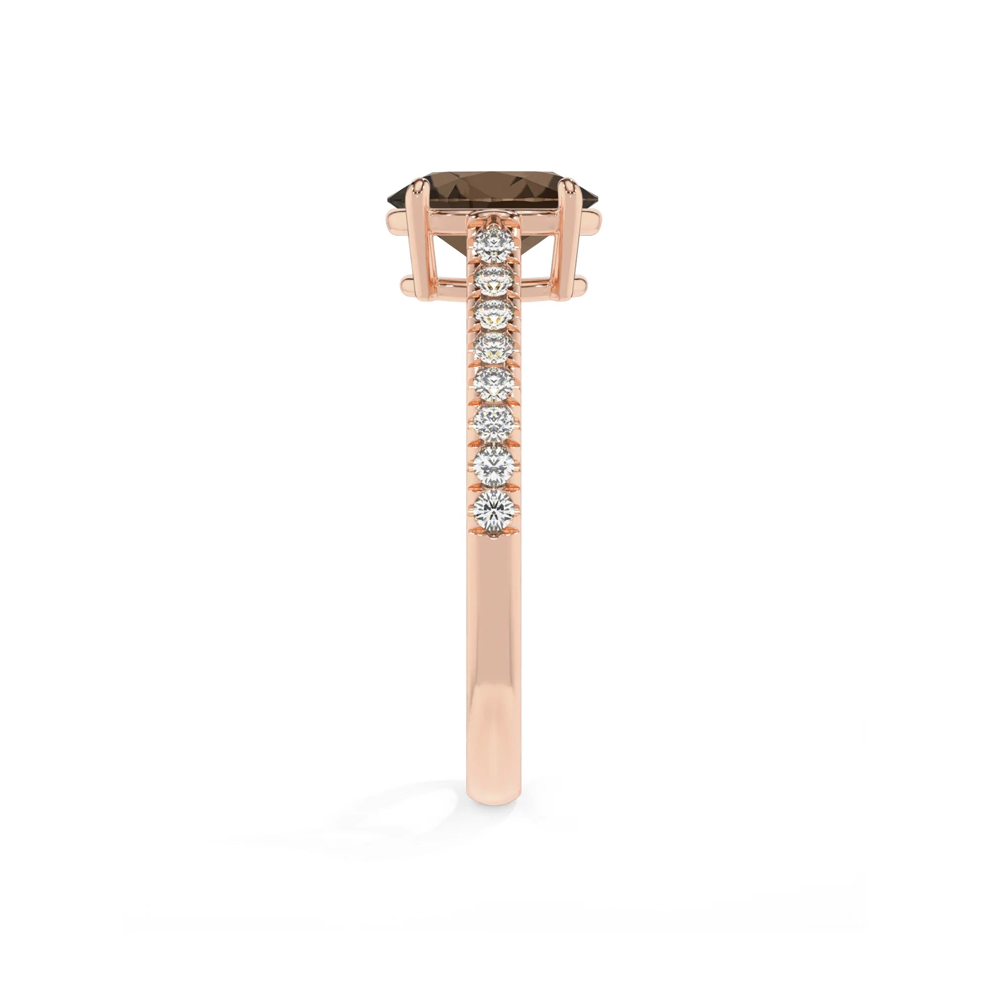natural smoky-quartz oval half eternity solitaire engagement rings in rose gold 