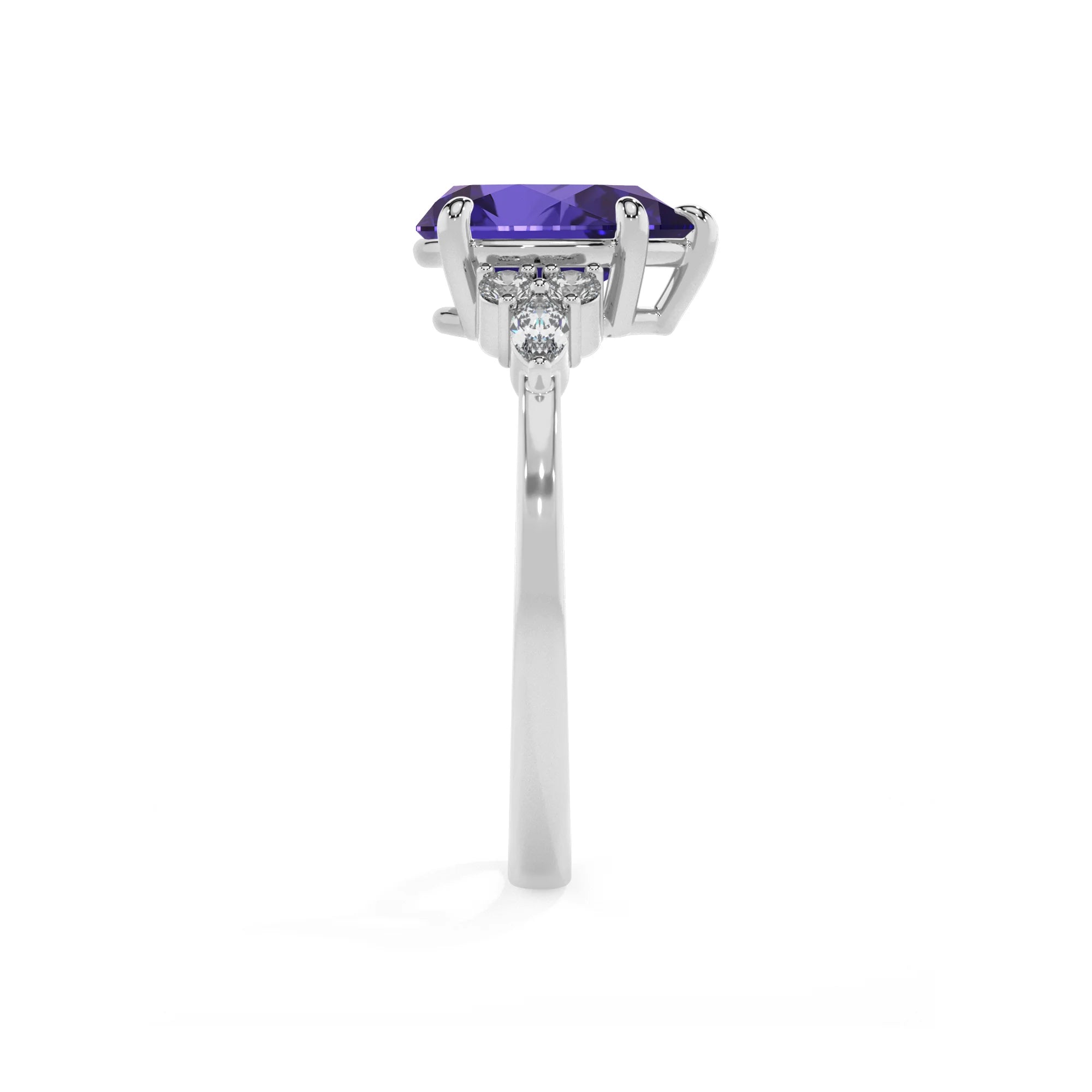 lab grown tanzanite pear solitaire rings in sterling silver 