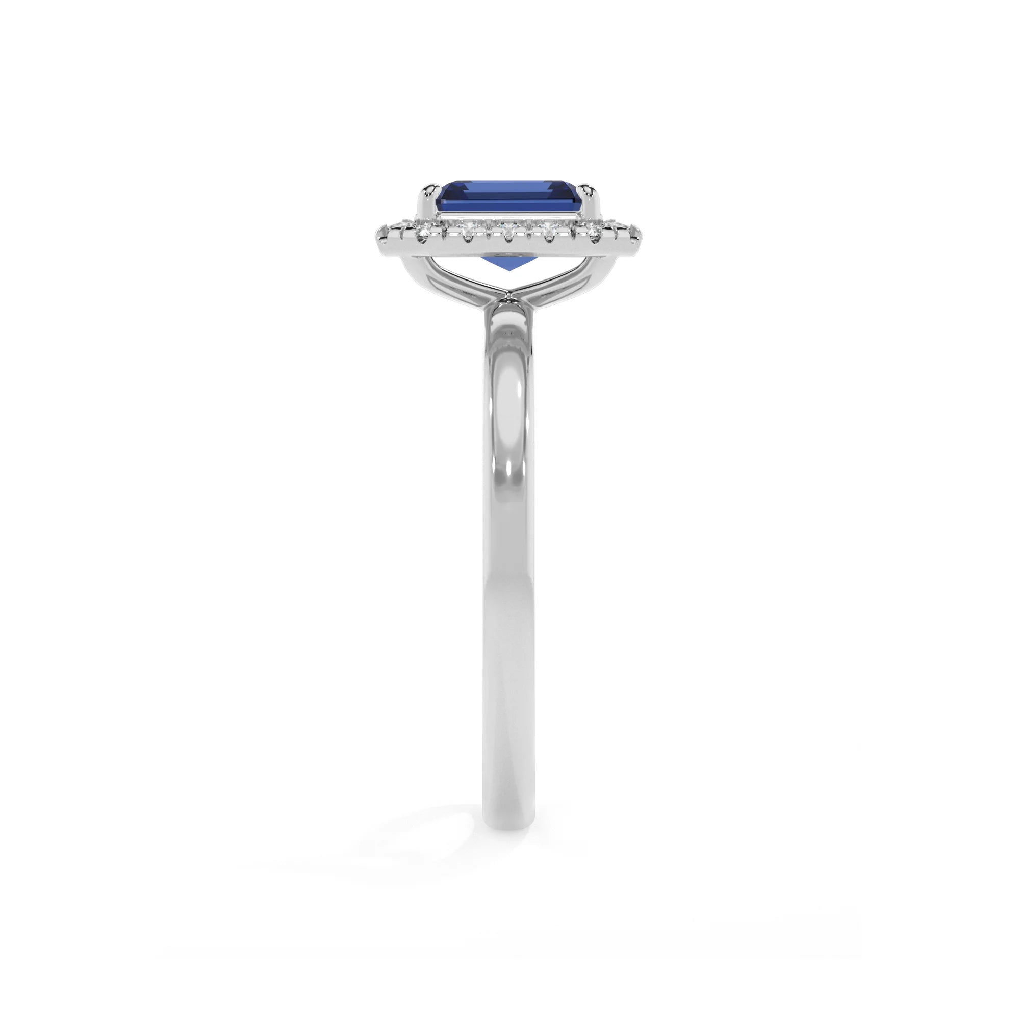 lab grown blue-sapphire emerald cut solitaire rings in platinum 