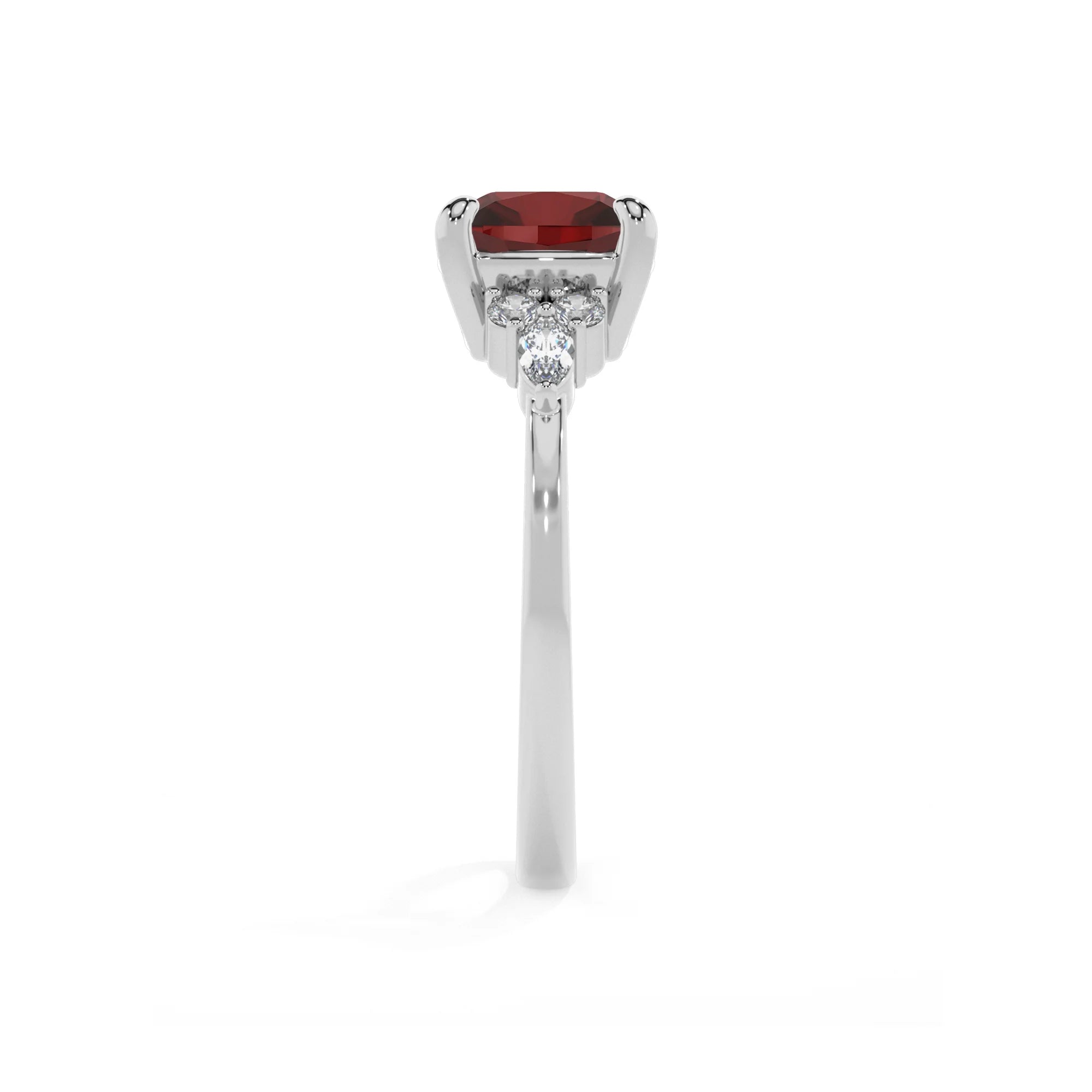 natural garnet cushion solitaire rings in platinum 