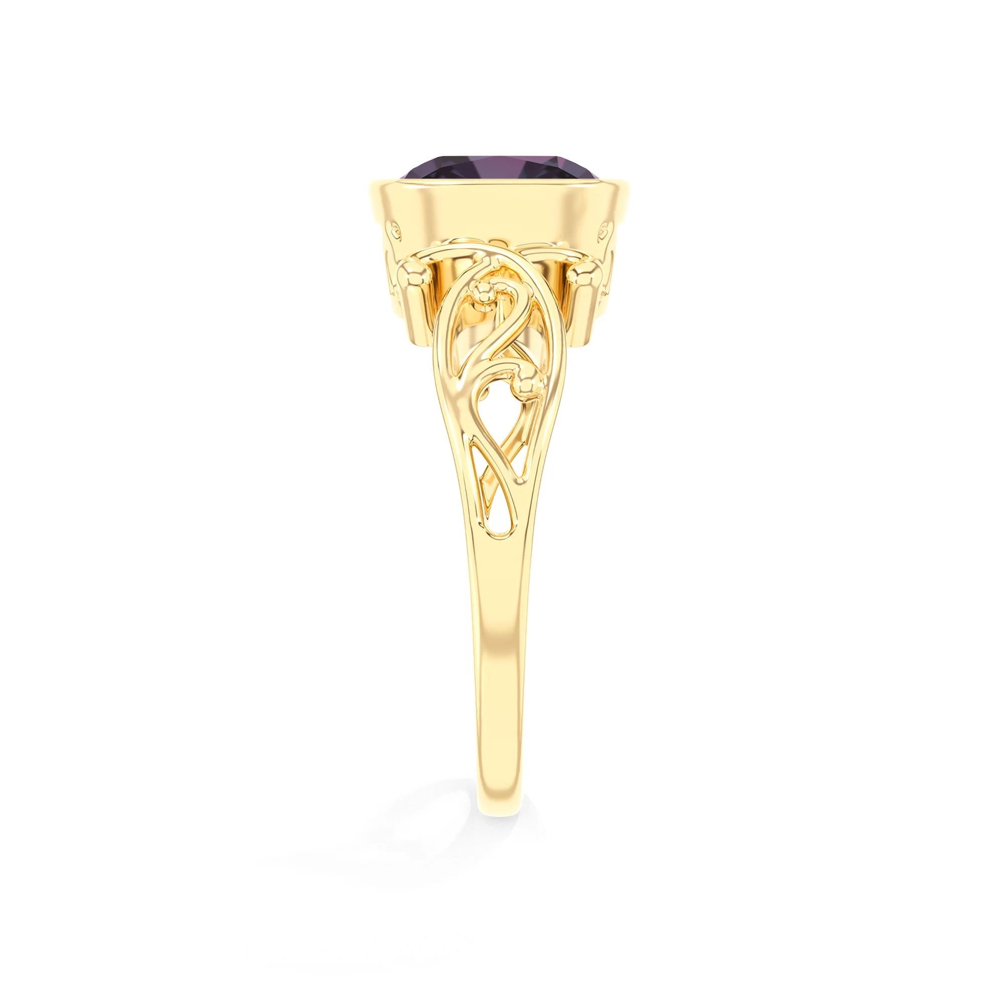 lab grown alexandrite cushion solitaire rings in yellow gold 