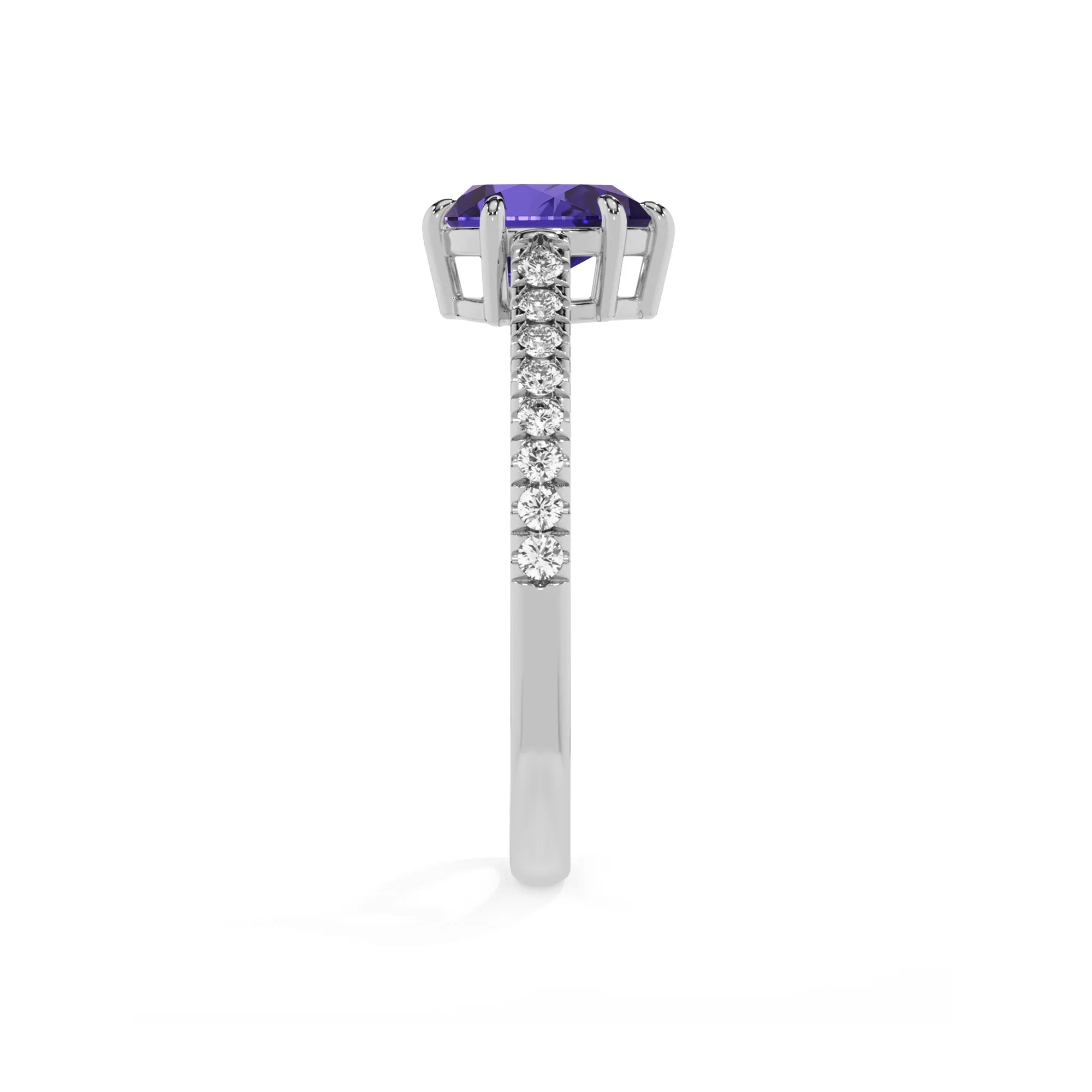 lab grown tanzanite pear half eternity solitaire engagement rings in sterling silver 
