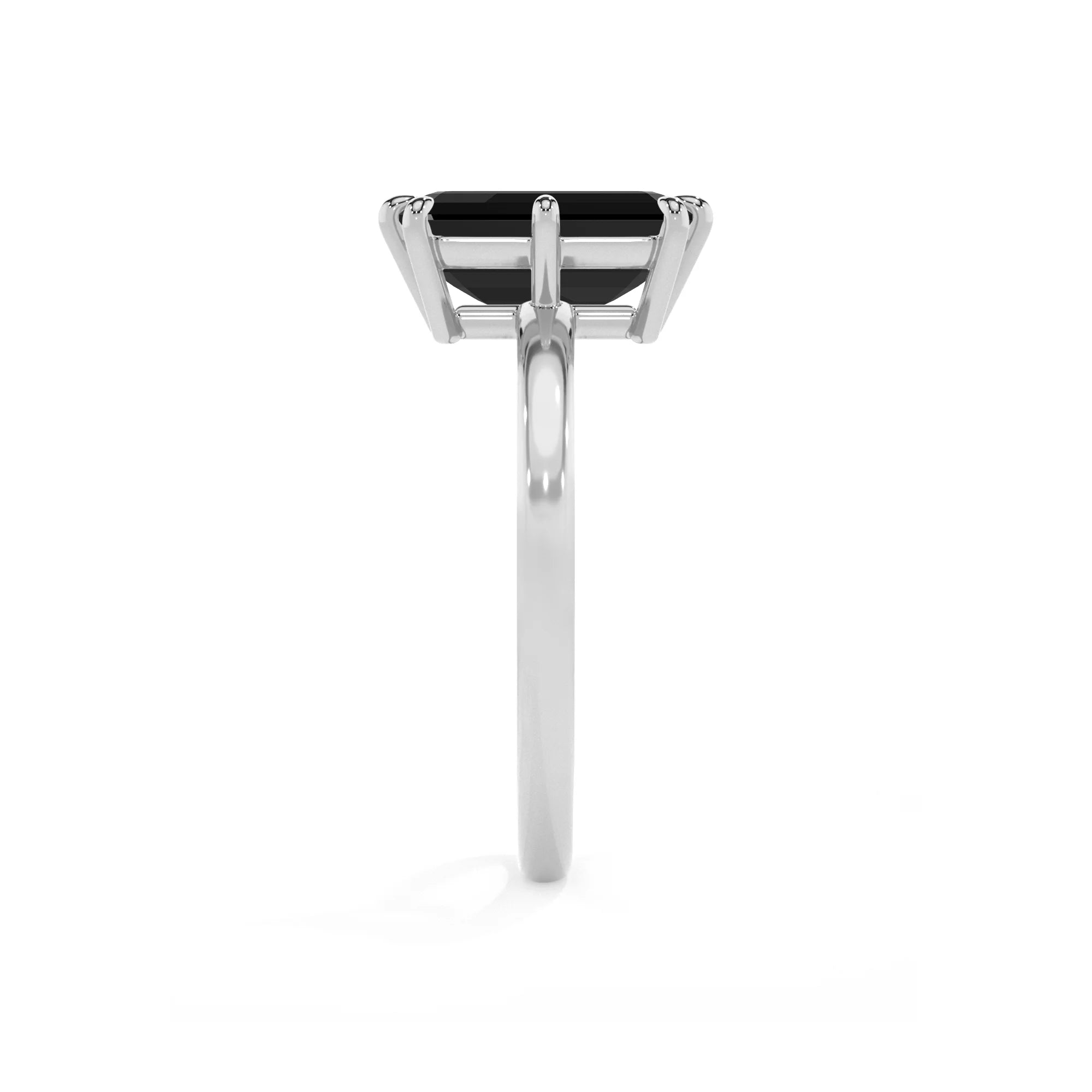 natural black-onyx emerald cut solitaire rings in white gold 