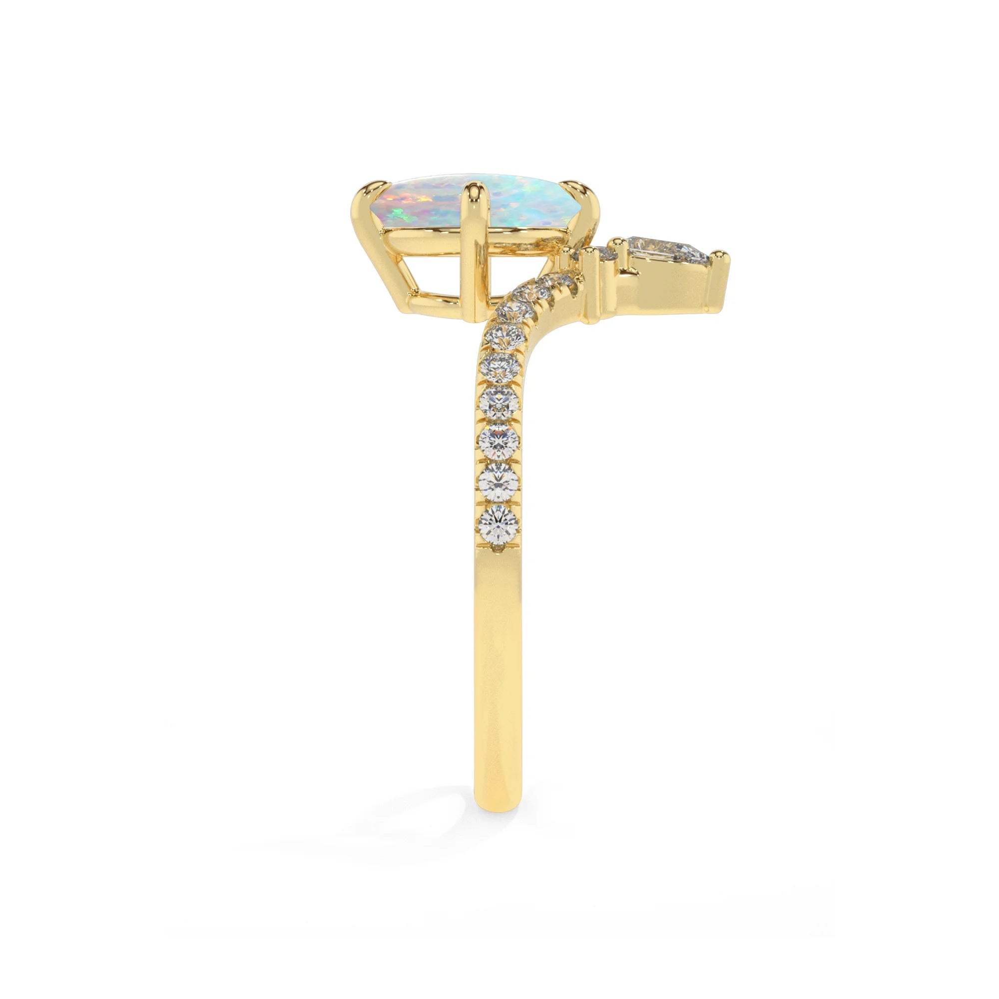 lab grown opal round solitaire rings in yellow gold 