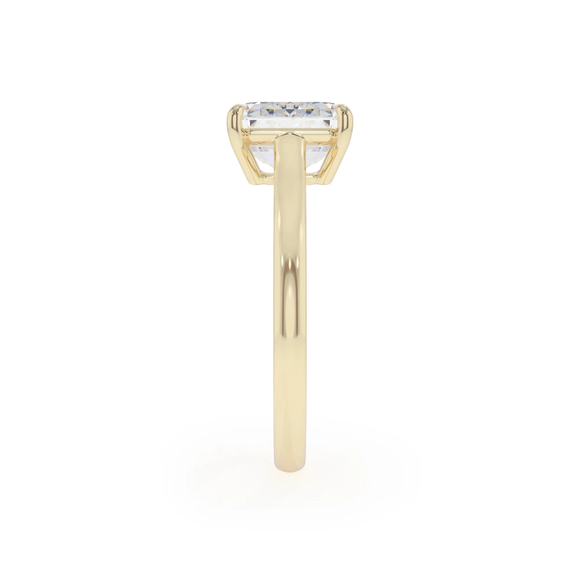 lab grown moissanite asscher solitaire rings in yellow gold 