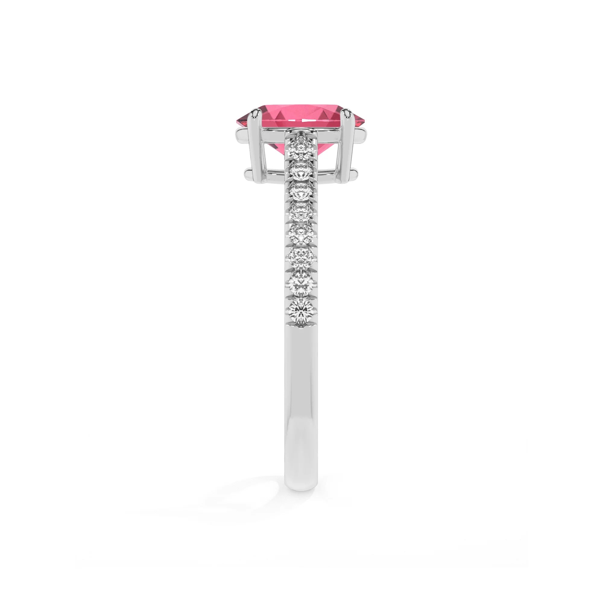 lab grown pink-tourmaline oval half eternity solitaire engagement rings in white gold 