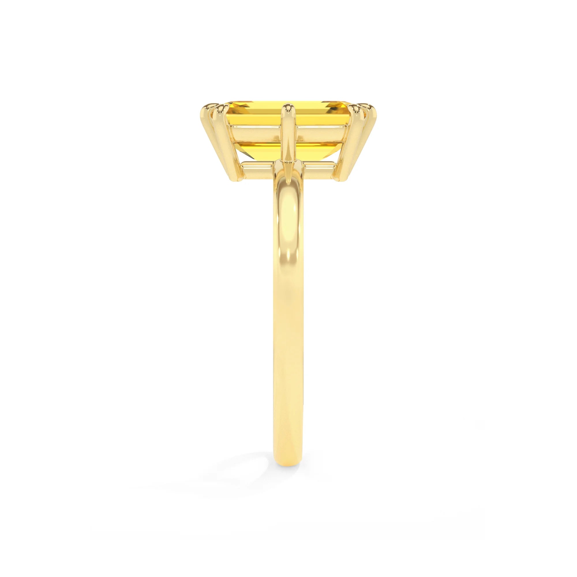 lab grown yellow-sapphire emerald cut solitaire rings in yellow gold 