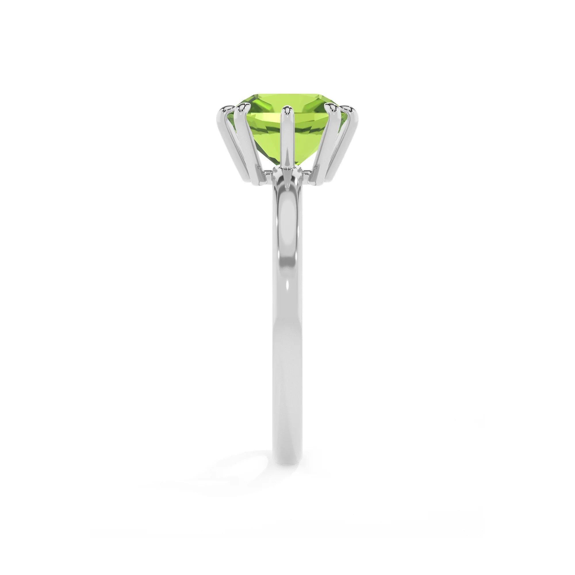 natural peridot cushion solitaire rings in white gold 