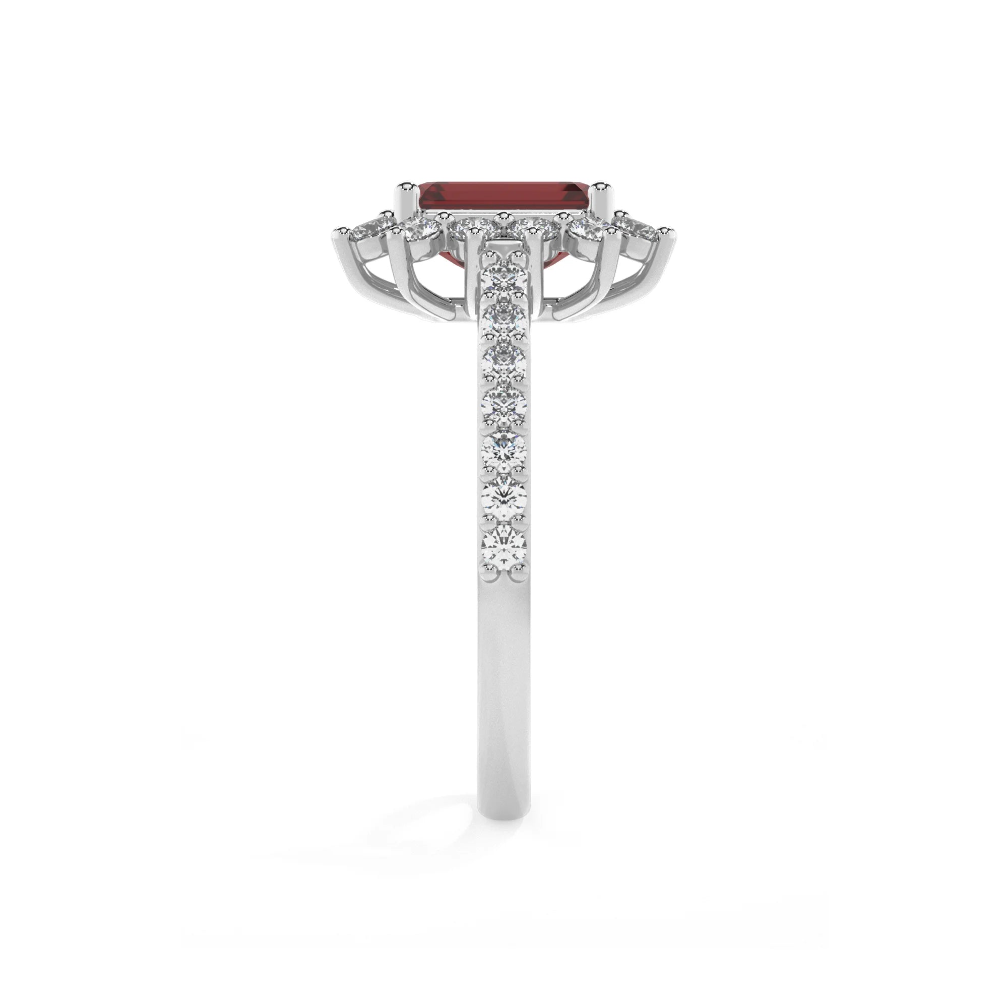 natural garnet emerald cut solitaire rings in white gold 