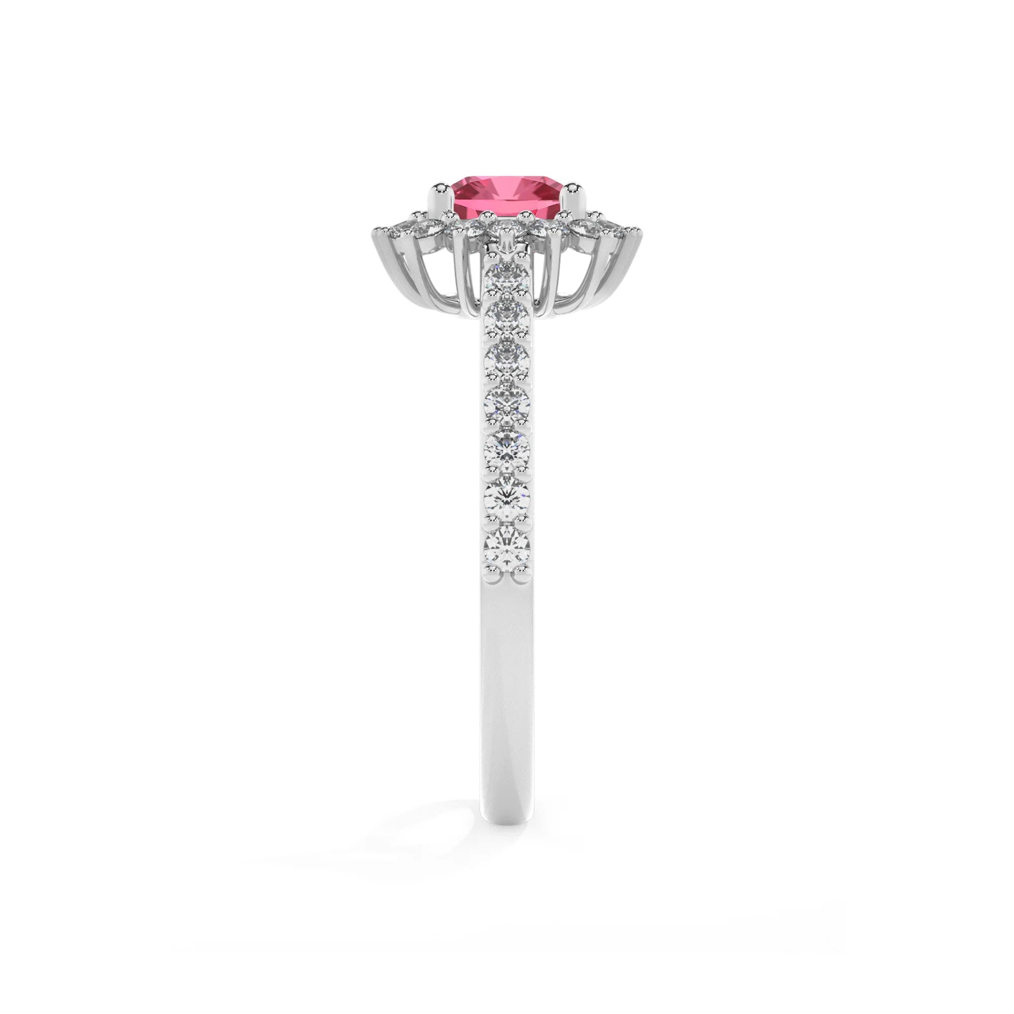 lab grown pink-tourmaline cushion solitaire rings in platinum 
