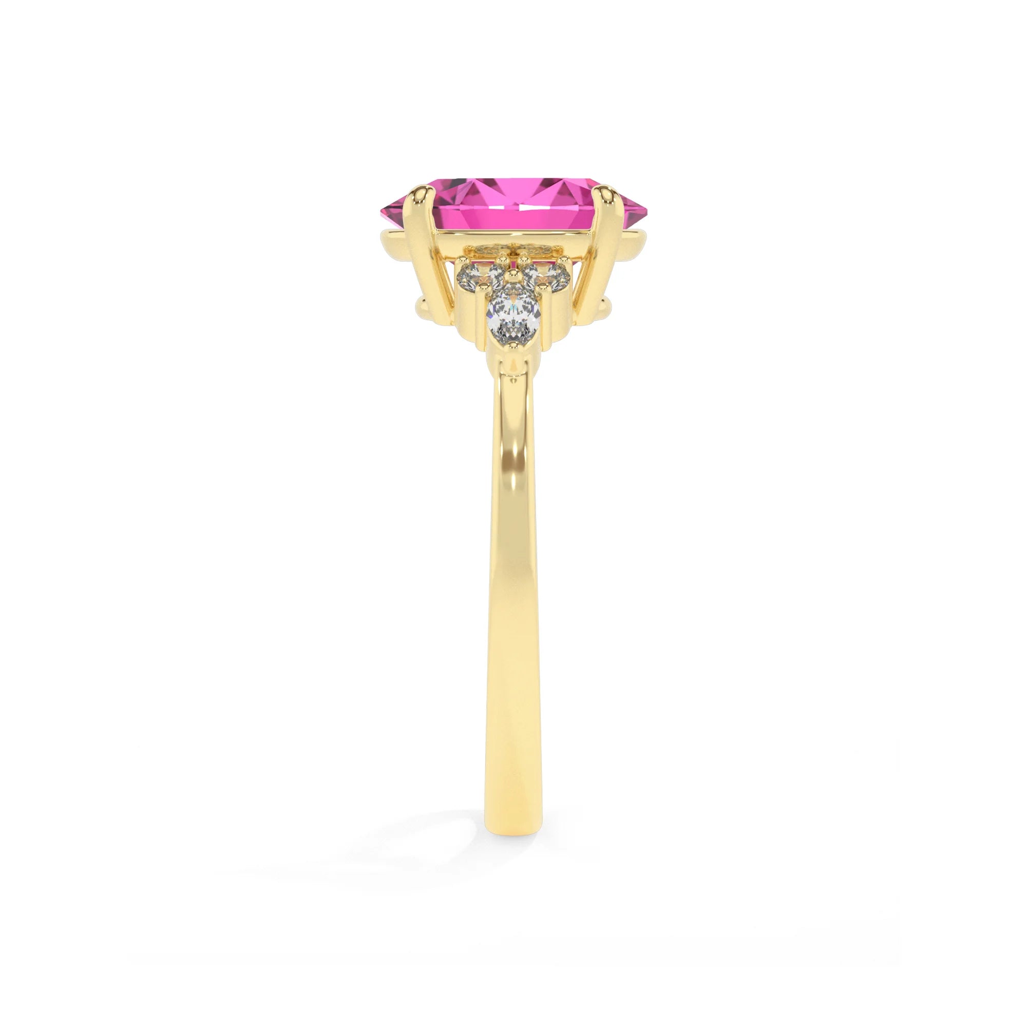 lab grown pink-sapphire oval solitaire rings in yellow gold 