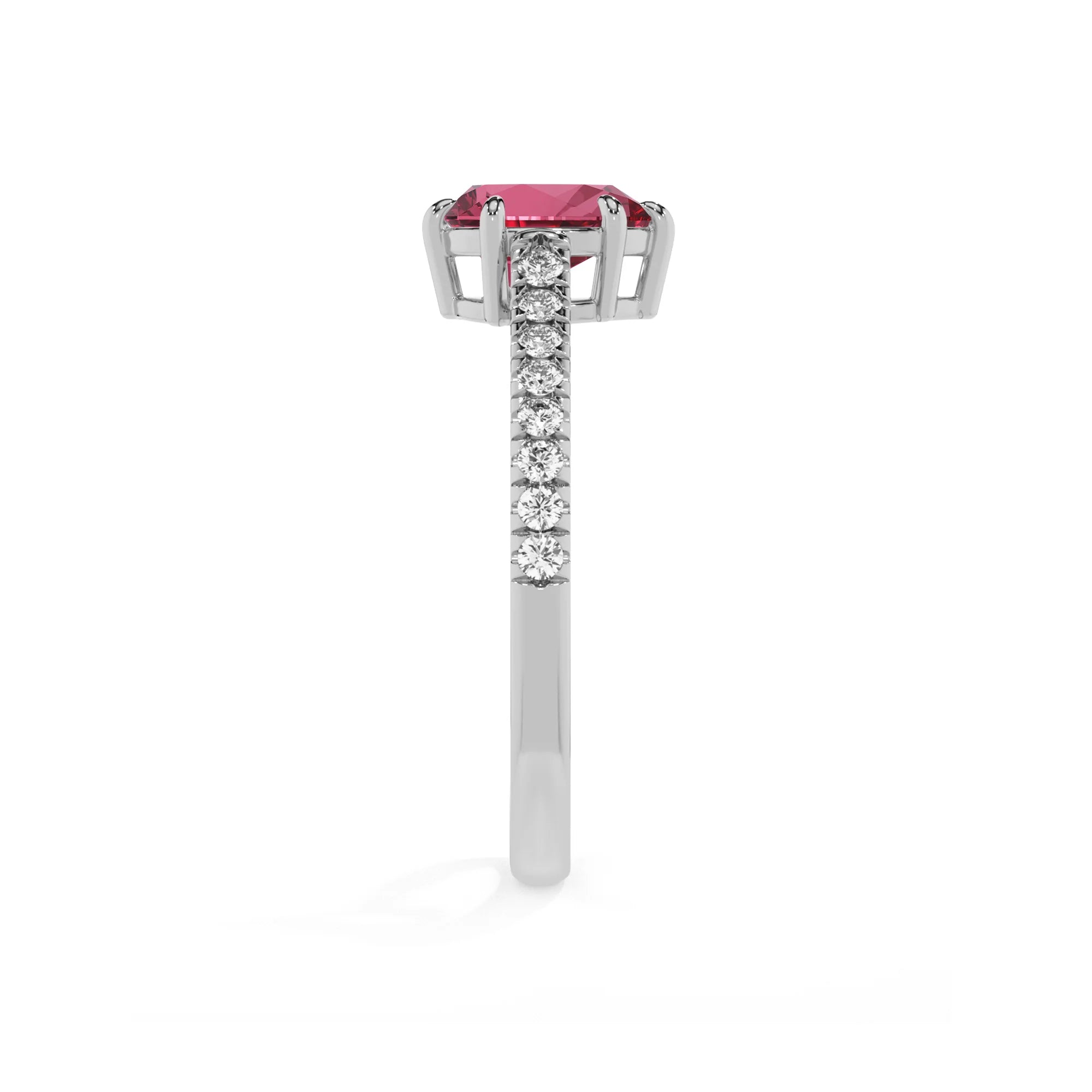 lab grown pink-tourmaline pear half eternity solitaire engagement rings in white gold 
