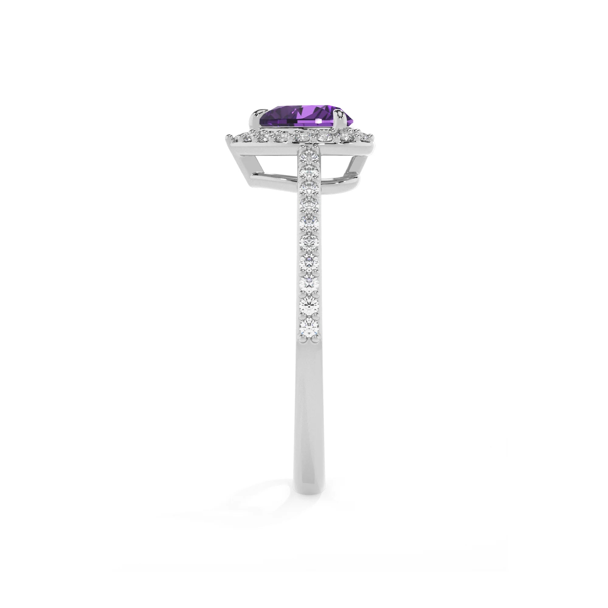 lab grown amethyst heart solitaire rings in platinum 