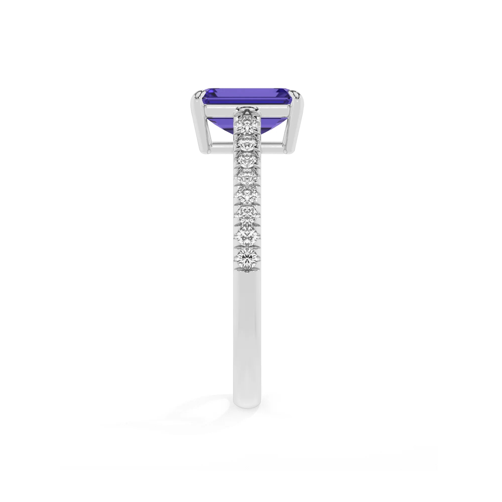 lab grown tanzanite emerald cut half eternity solitaire engagement rings in platinum 