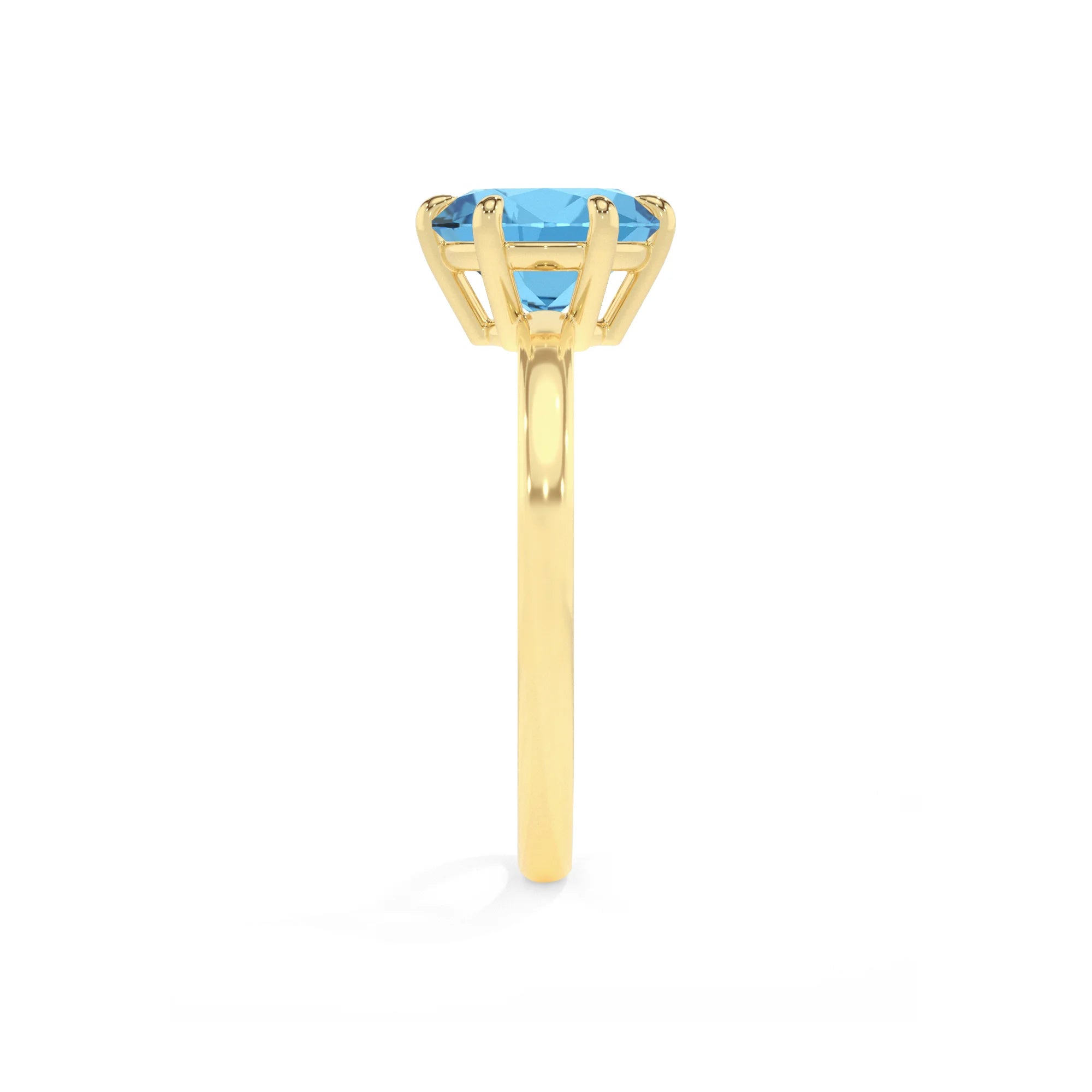 natural swiss-blue-topaz round solitaire rings in yellow gold 