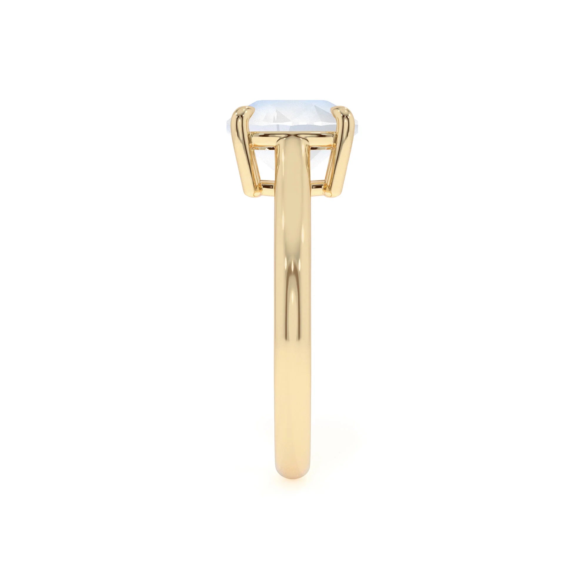 natural rainbow-moonstone cushion solitaire rings in yellow gold 