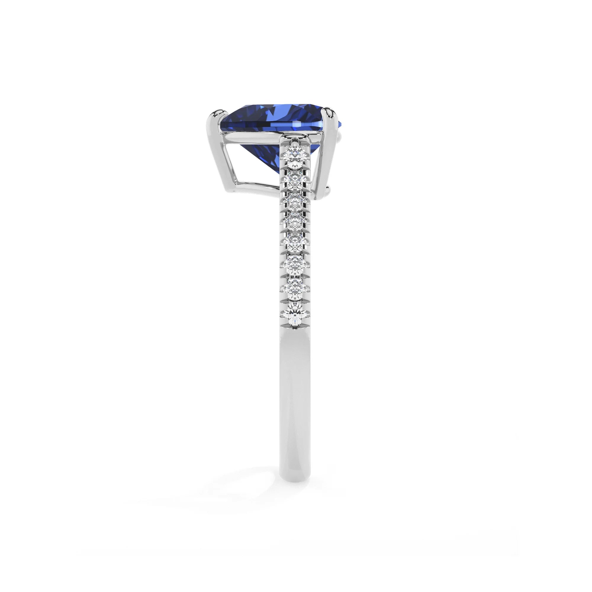 lab grown blue-sapphire heart half eternity solitaire engagement rings in white gold 
