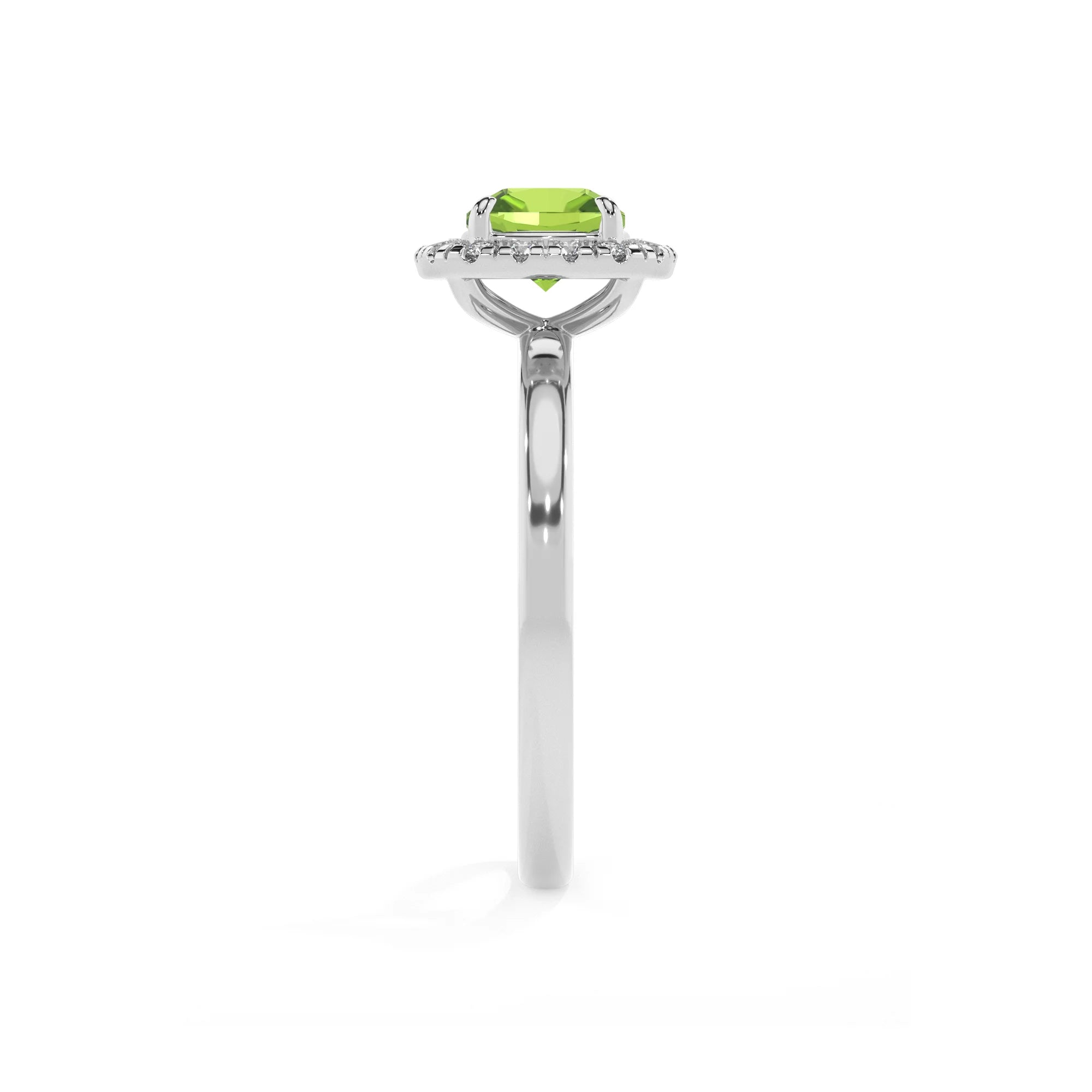 natural peridot cushion solitaire rings in platinum 